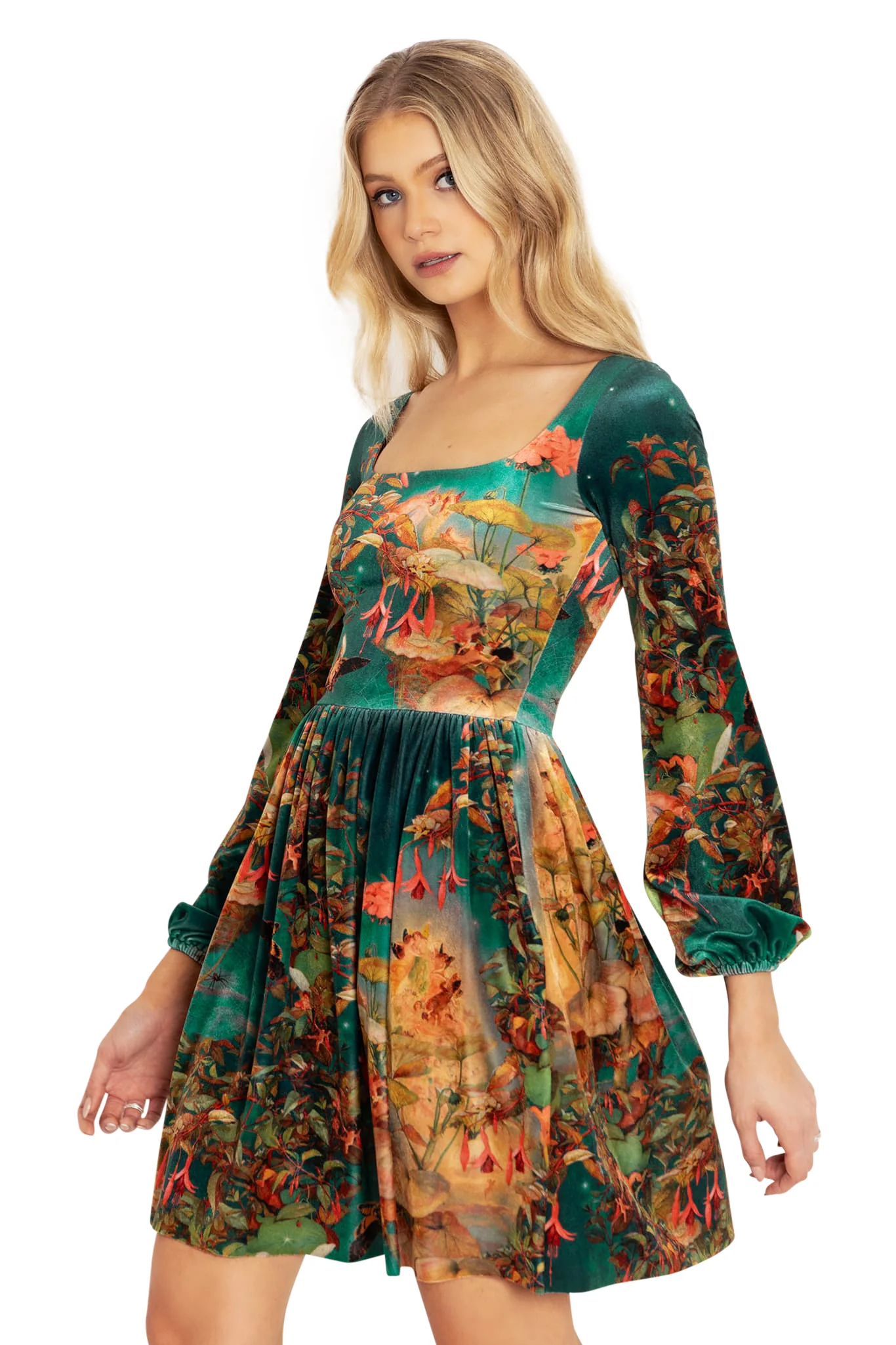Midsummer Night's Fairies Velvet Squared Up Bishop Longline Dress - Image 5