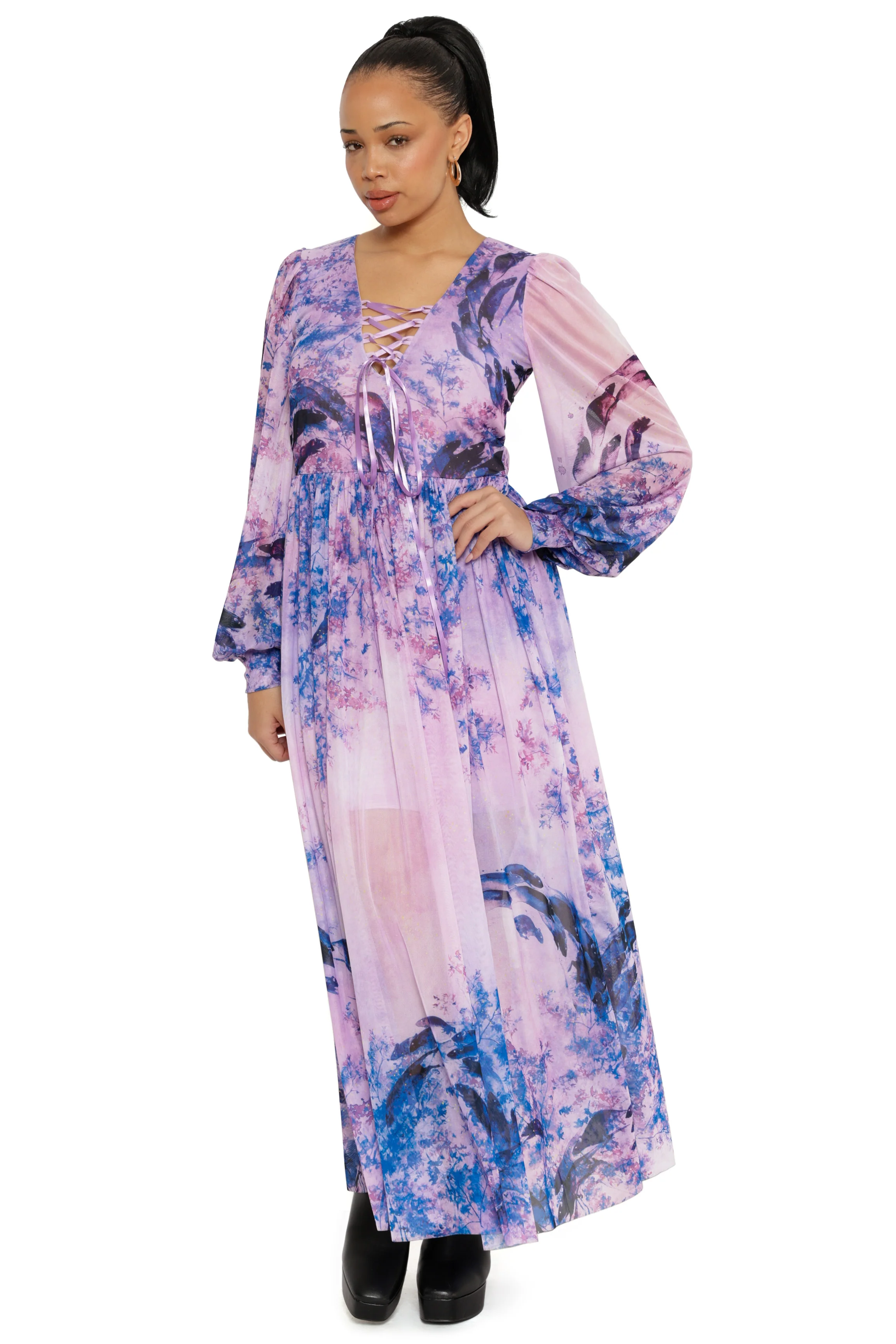 Mischief In The Fields Sheer Bishop Maxi Dress - Image 4