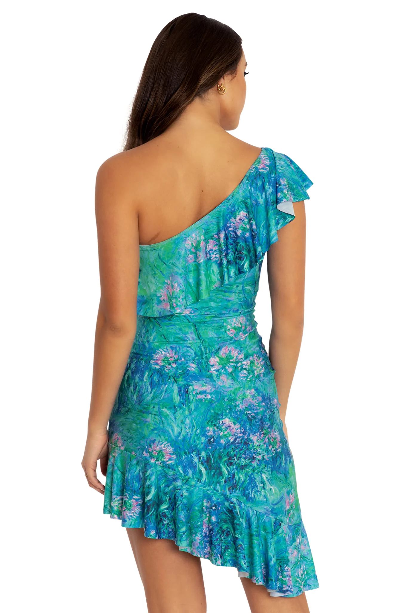 Monet Agapanthus One Shoulder Flounce Dress - Image 2
