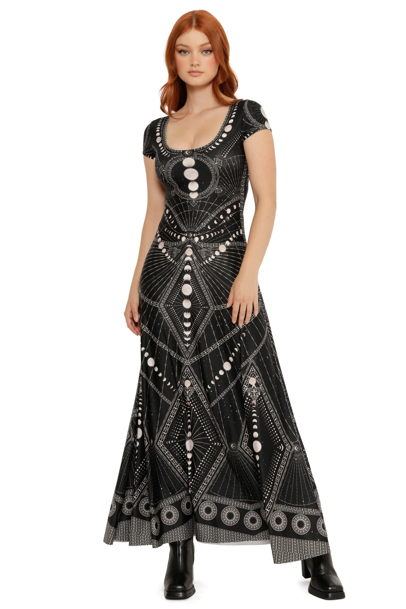 Moon Phases Cap Sleeve Scoop Maxi Dress - Image 2