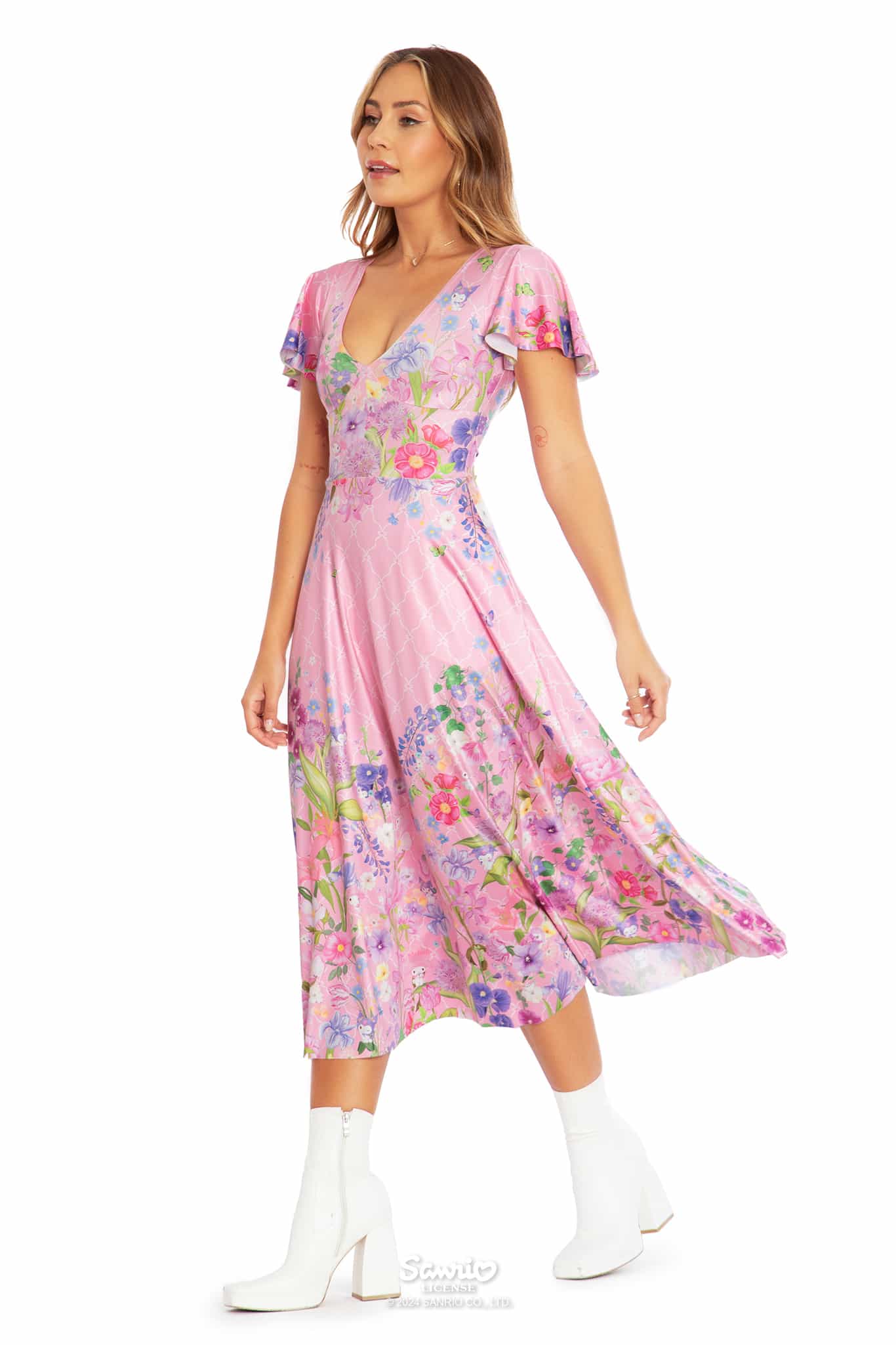 My Melody And Kuromi Floral Pink Rio Marilyn Midaxi Dress - Image 6
