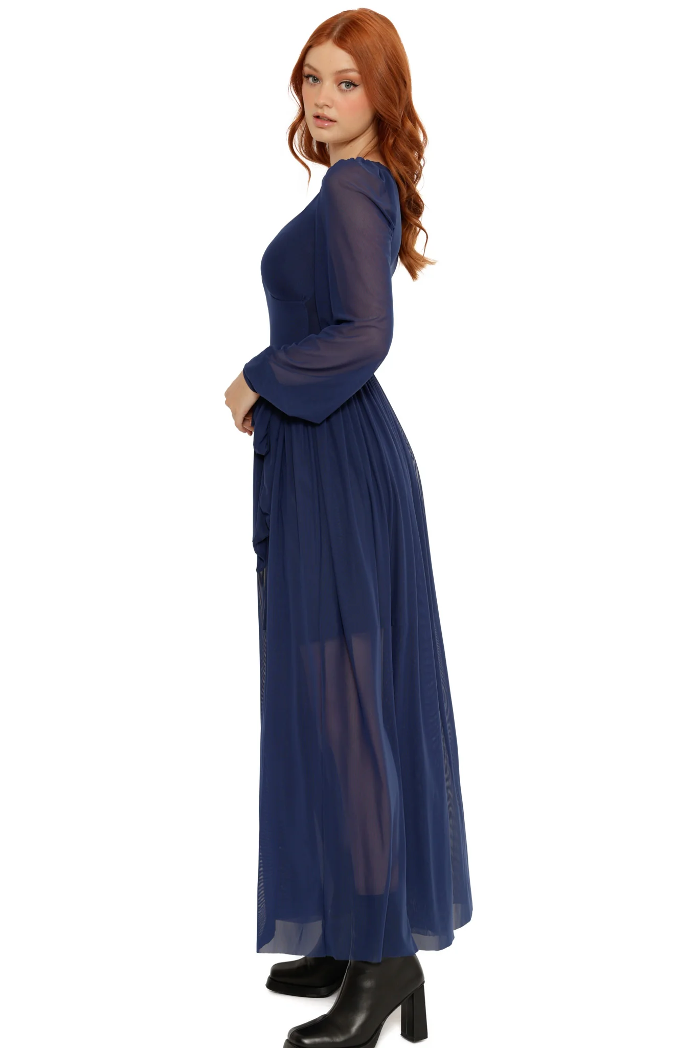 Navy Sheer Romance Maxi Dress - Image 3
