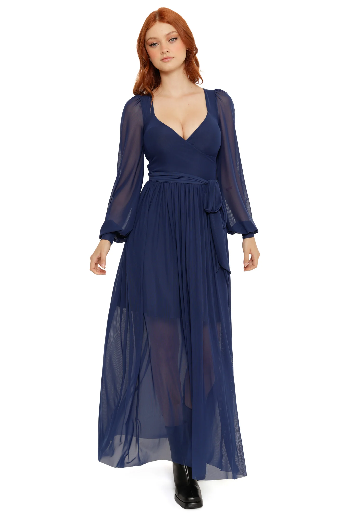 Navy Sheer Romance Maxi Dress - Image 6
