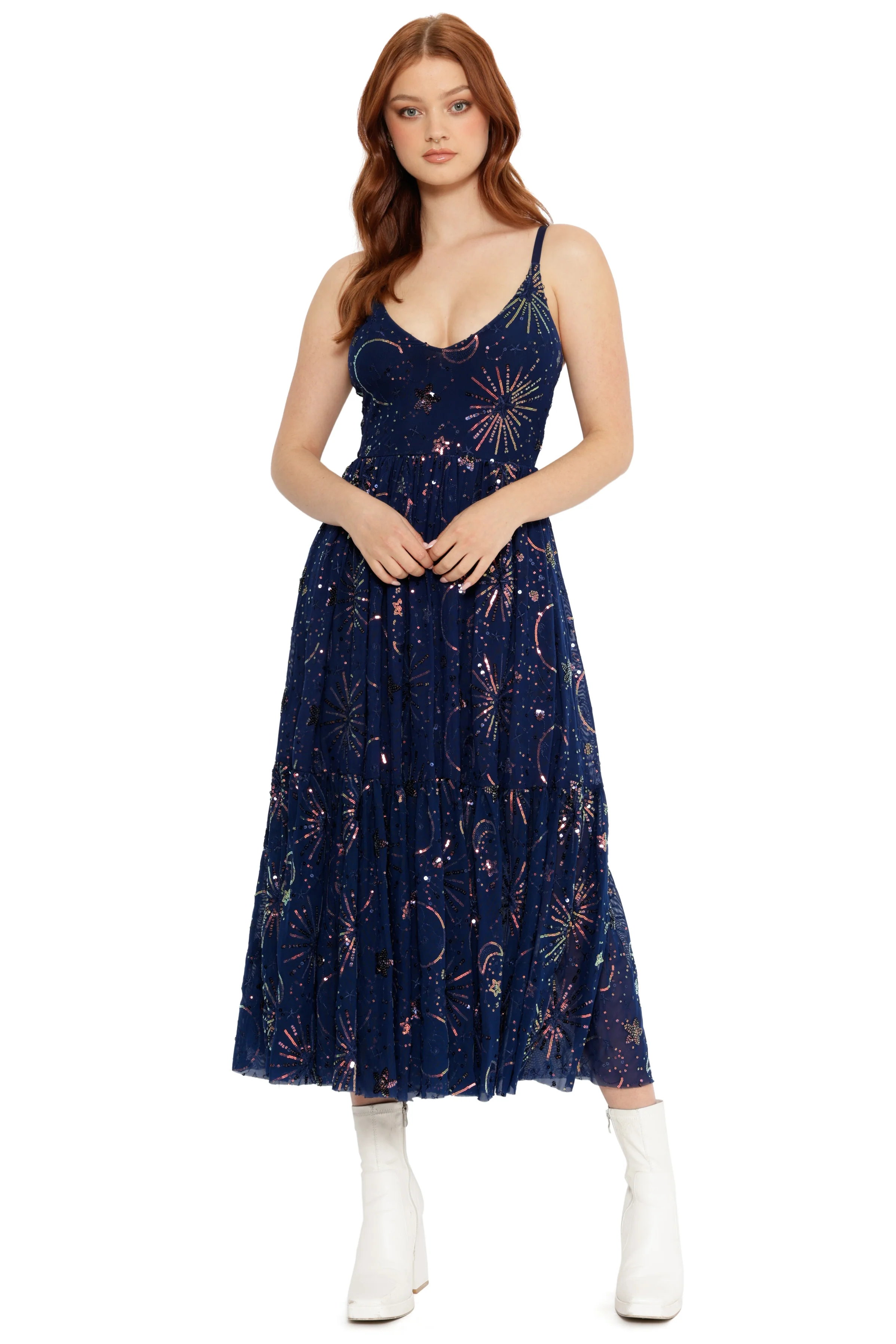 Navy Starburst Sequin Midaxi Dress