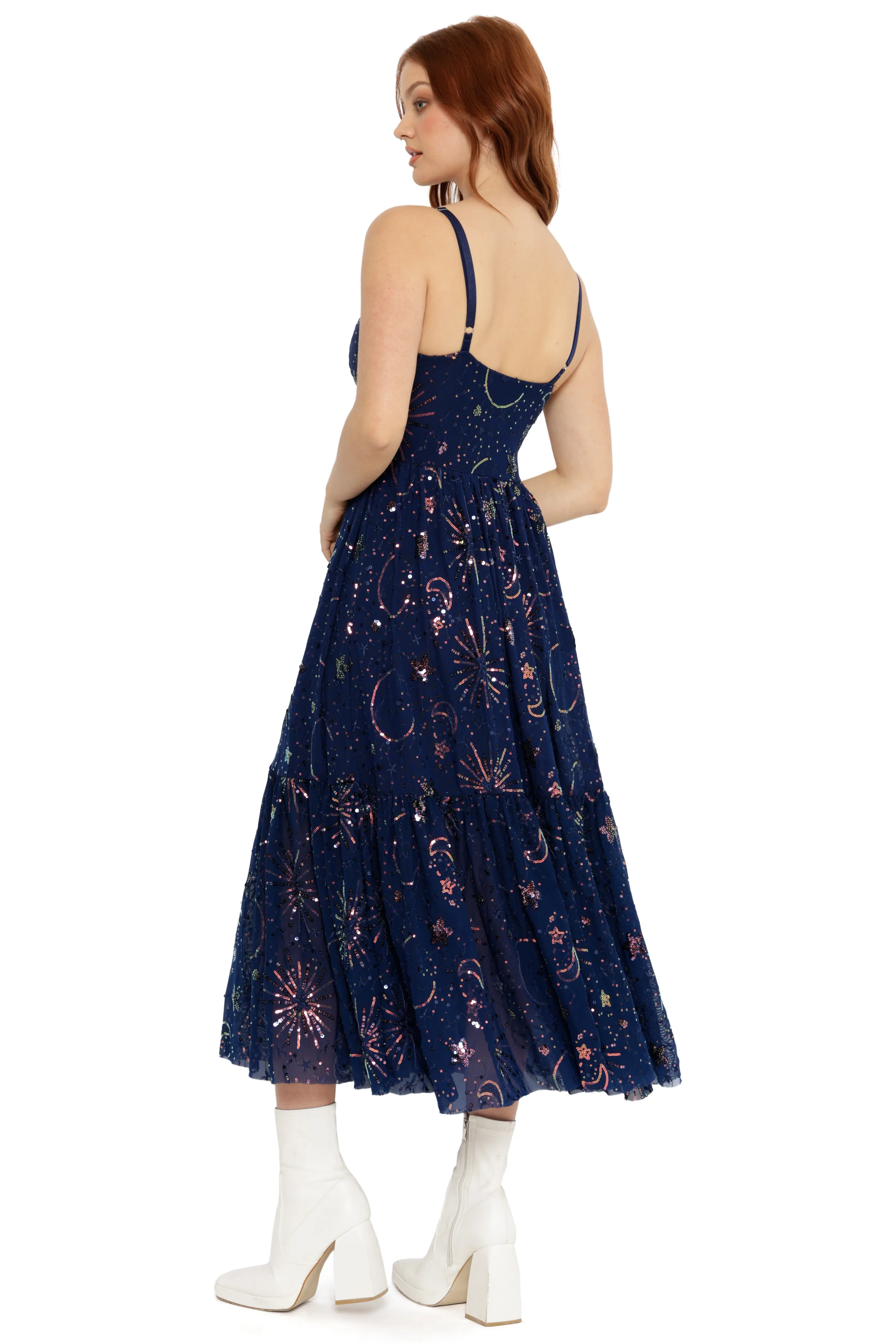 Navy Starburst Sequin Midaxi Dress - Image 3