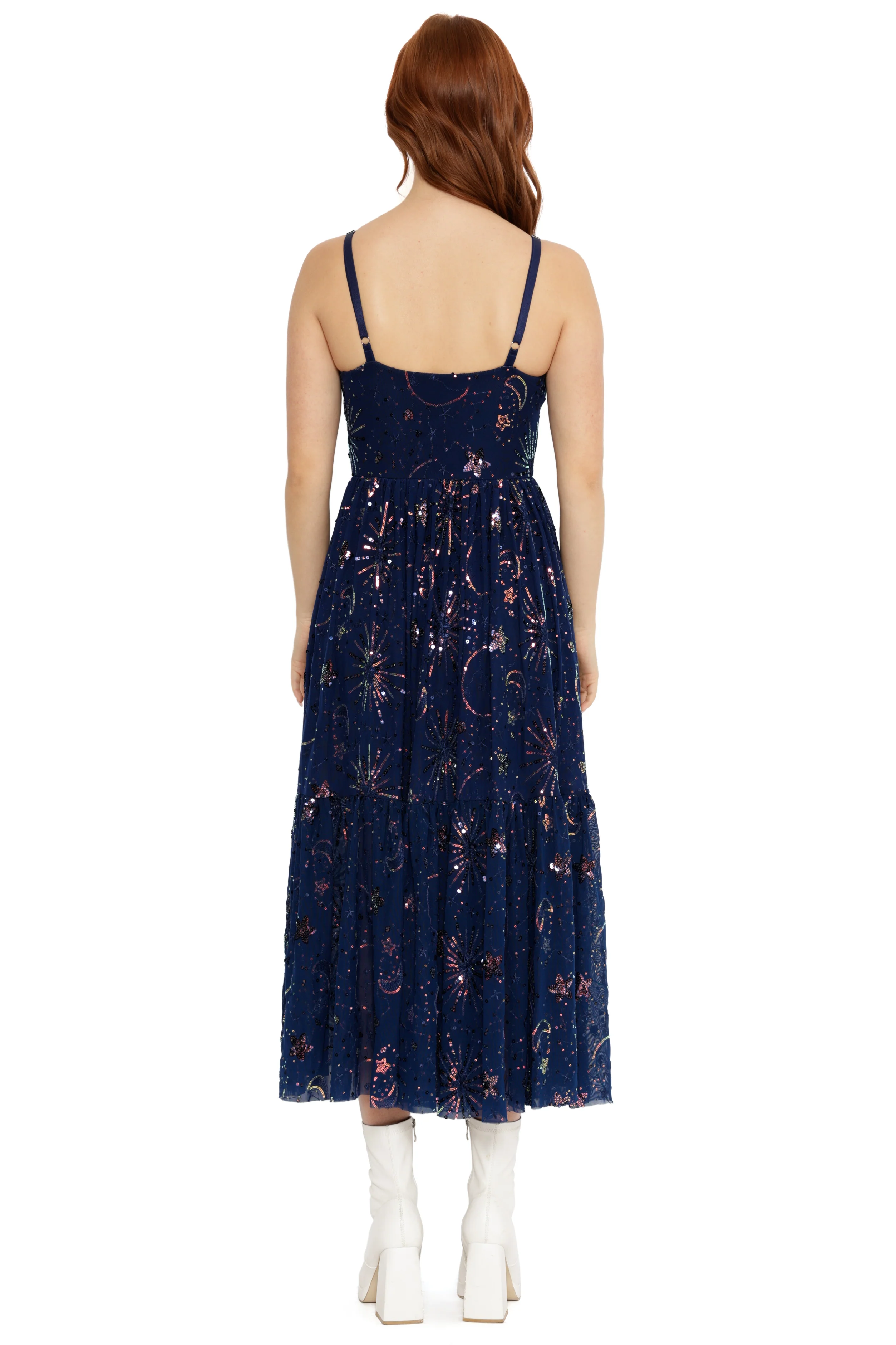Navy Starburst Sequin Midaxi Dress - Image 4