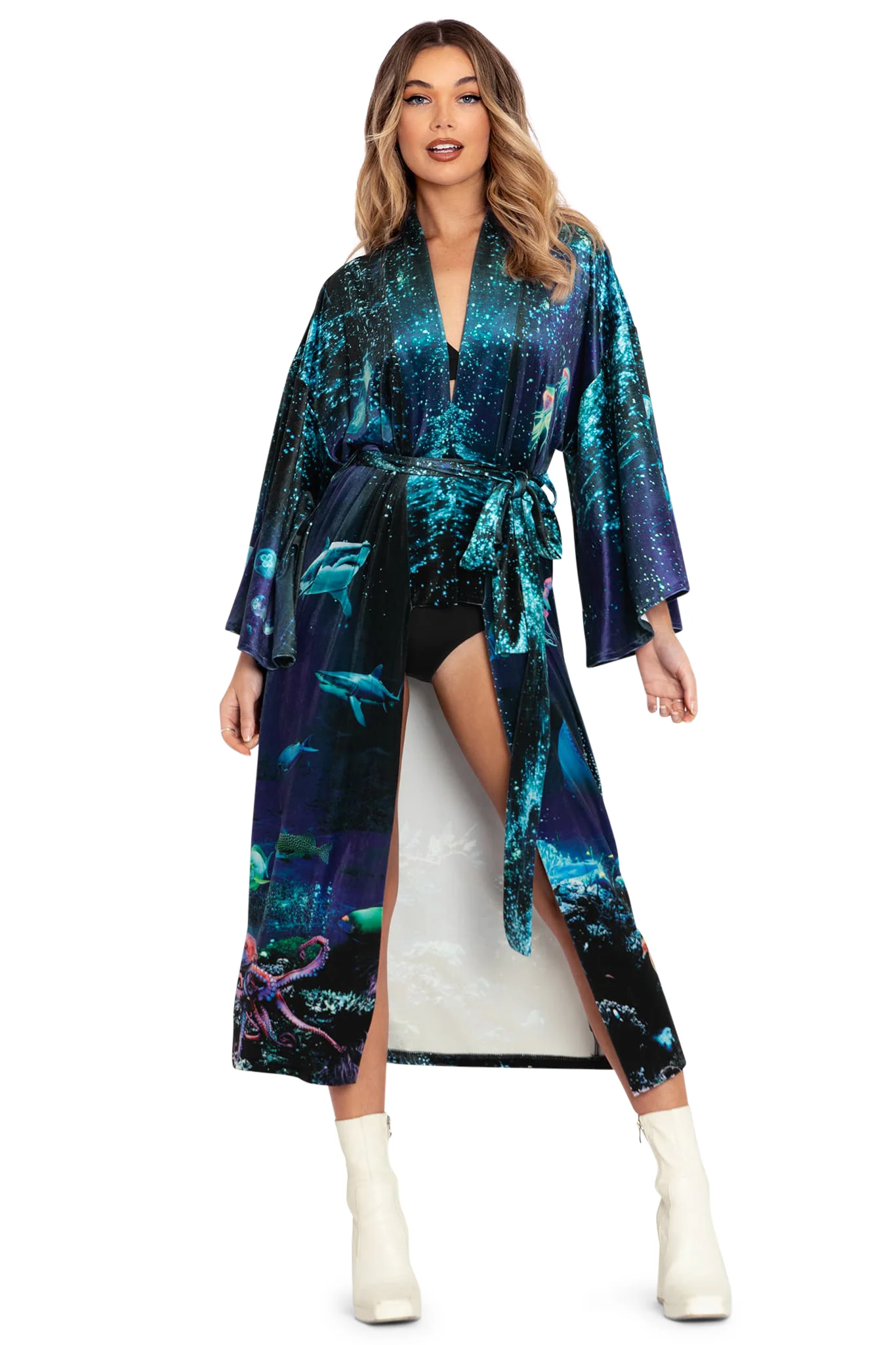Night Swimming Velvet Swan Kimono