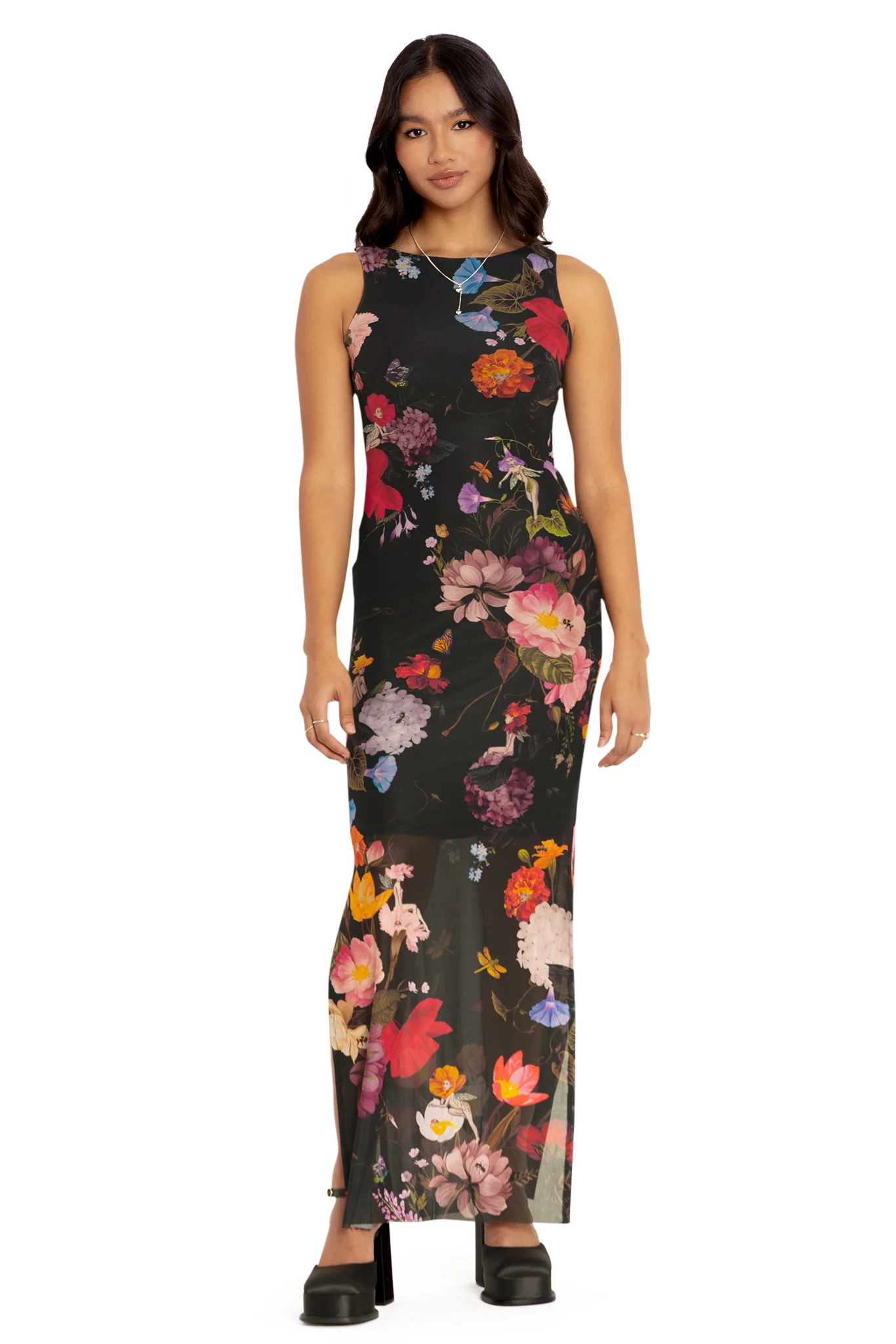 Nymph Garden Sheer Column Maxi Dress