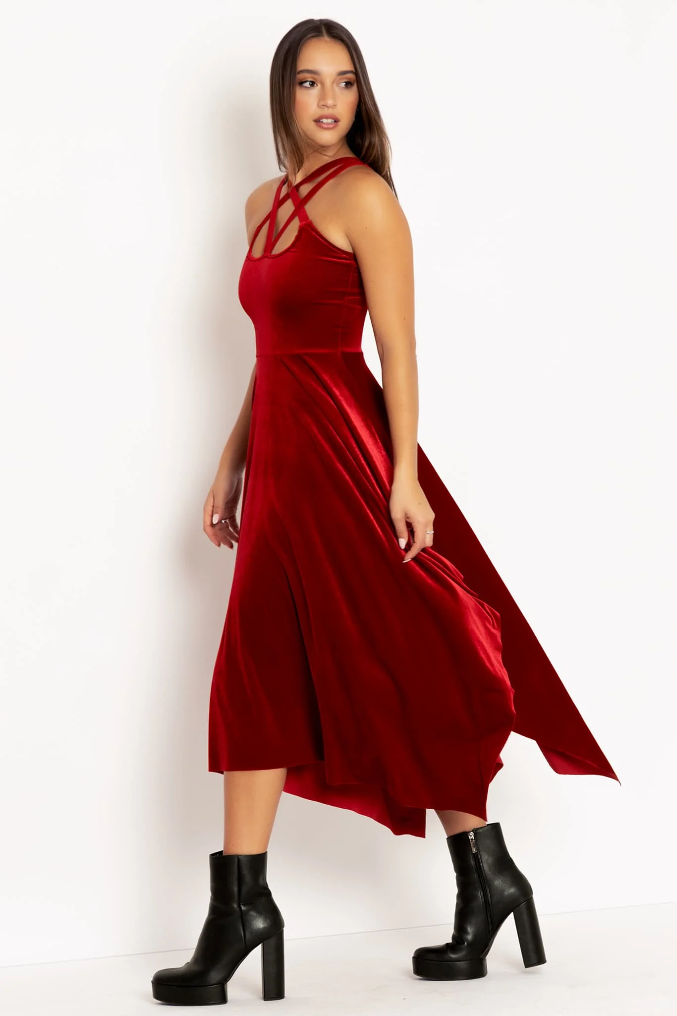 Occultist Velvet Blood Red Handkerchief Dress - Image 3
