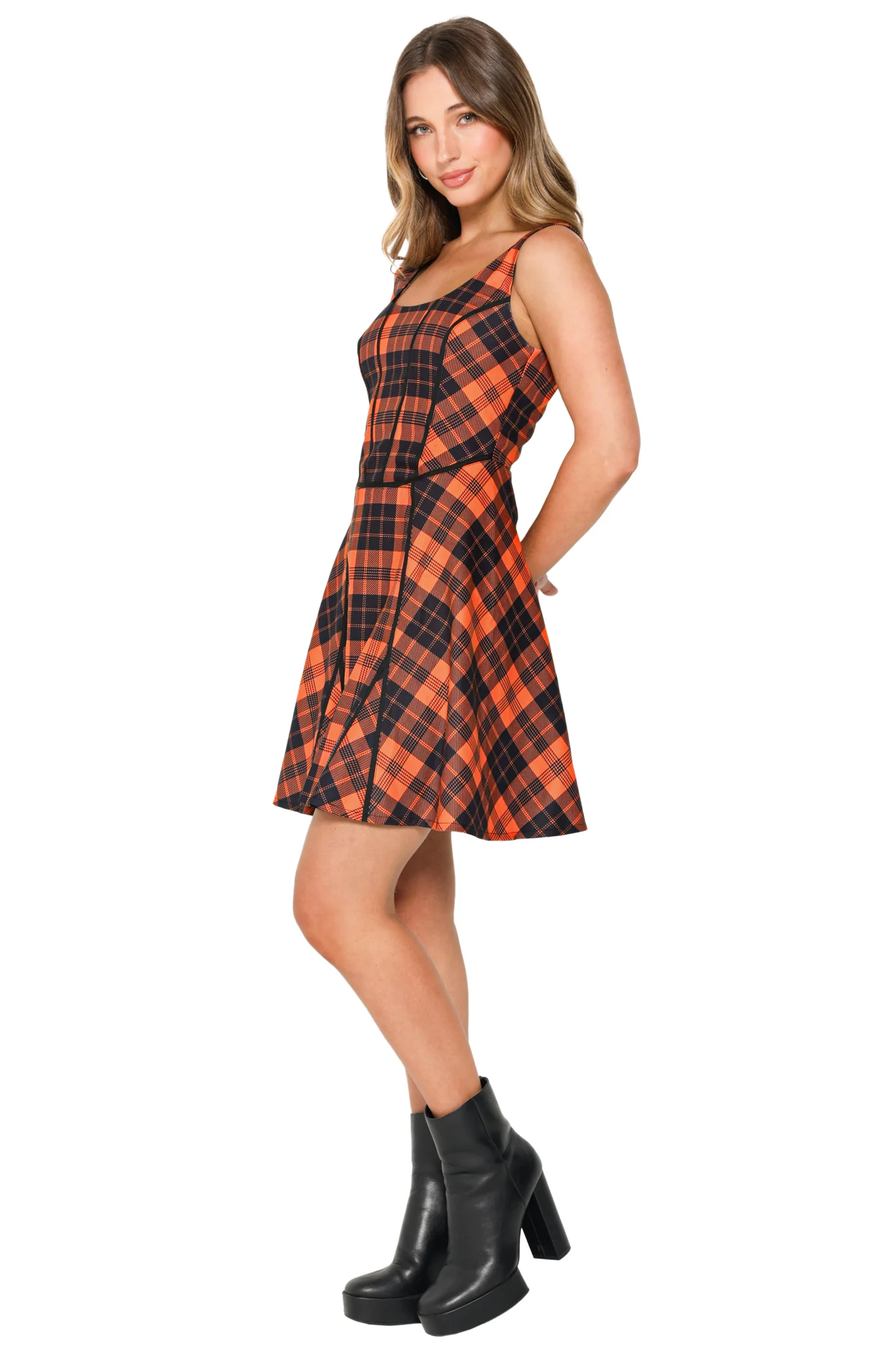 Orange Trick-or-Tartan Skater Dress - Image 6