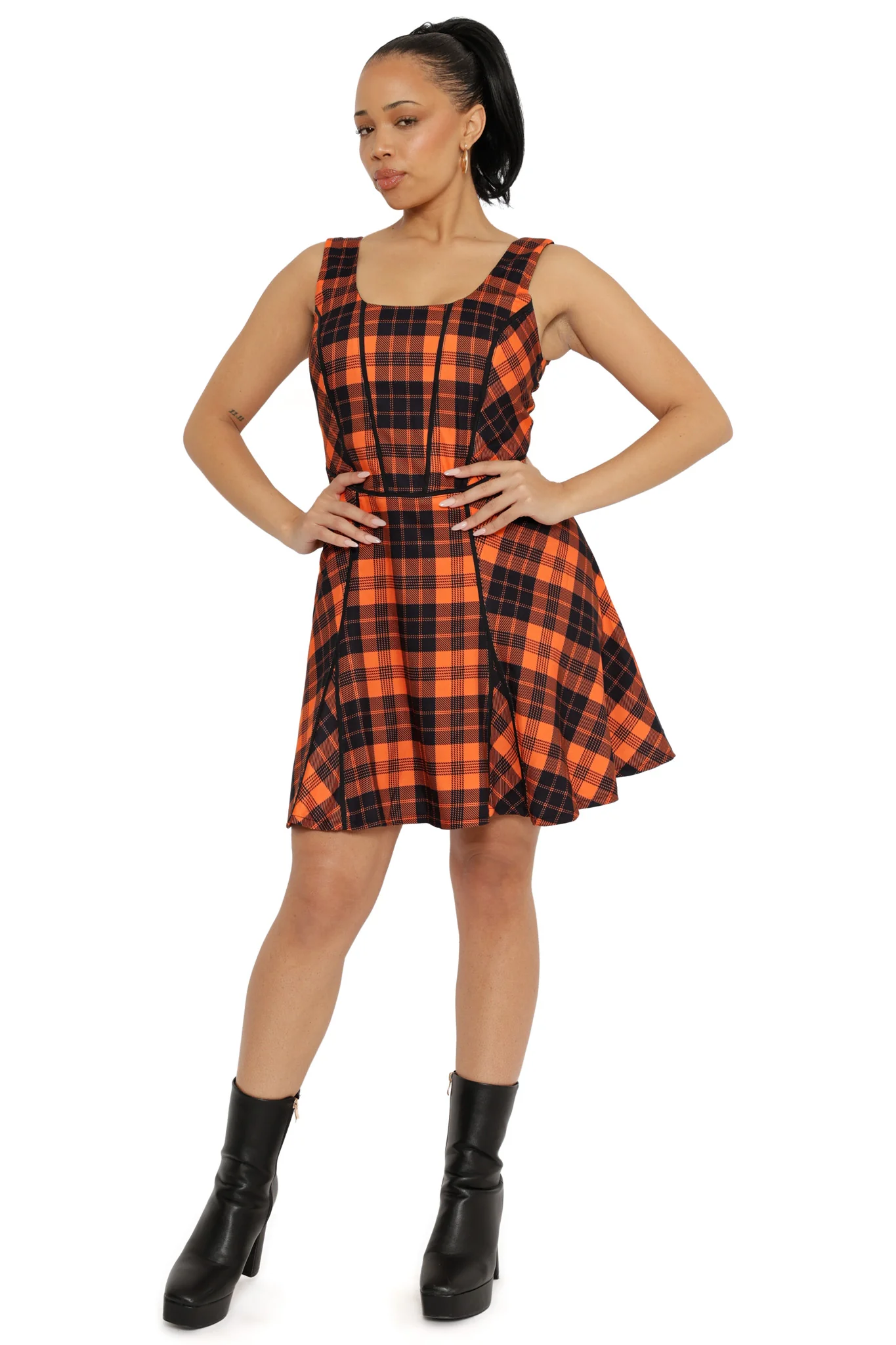 Orange Trick-or-Tartan Skater Dress - Image 9