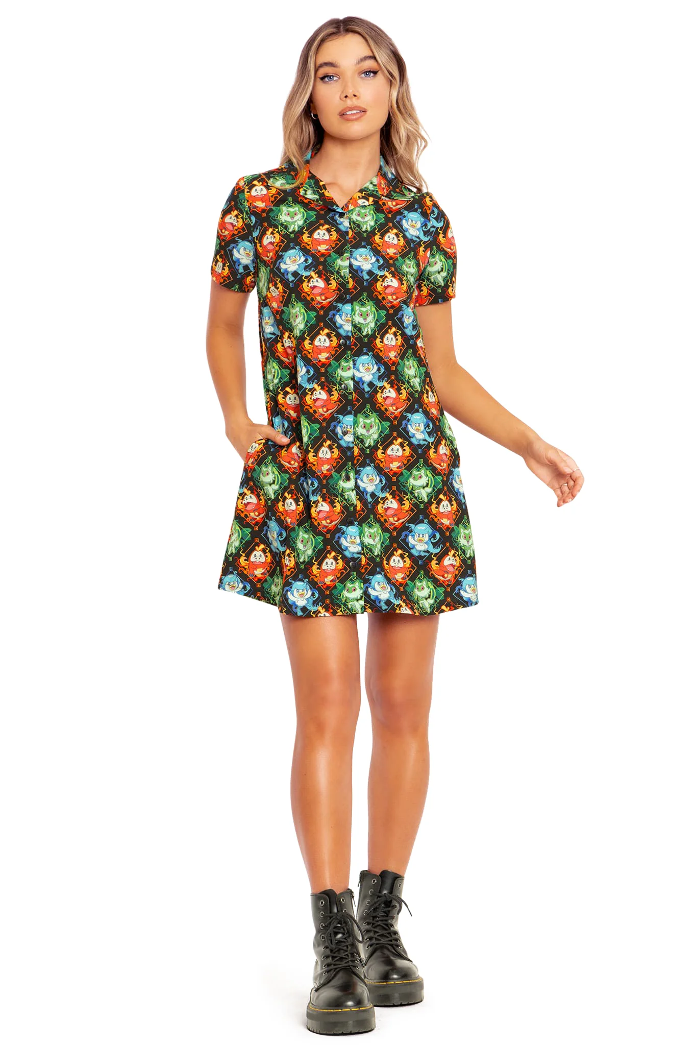 Paldea First Partner Pokémon Short Sleeve Button Up Dress