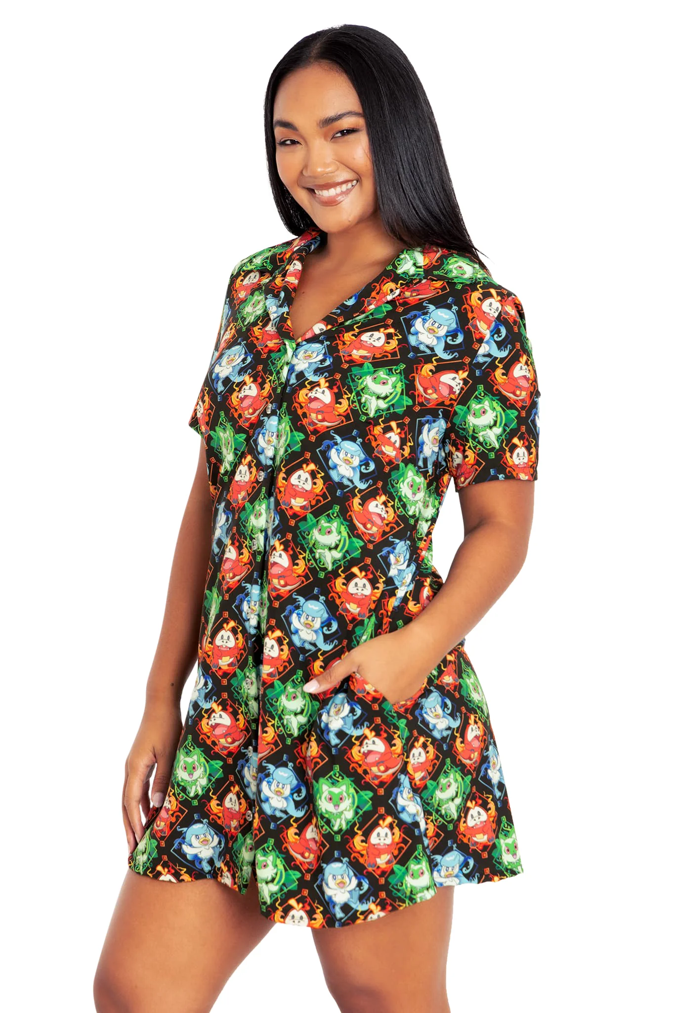 Paldea First Partner Pokémon Short Sleeve Button Up Dress - Image 5