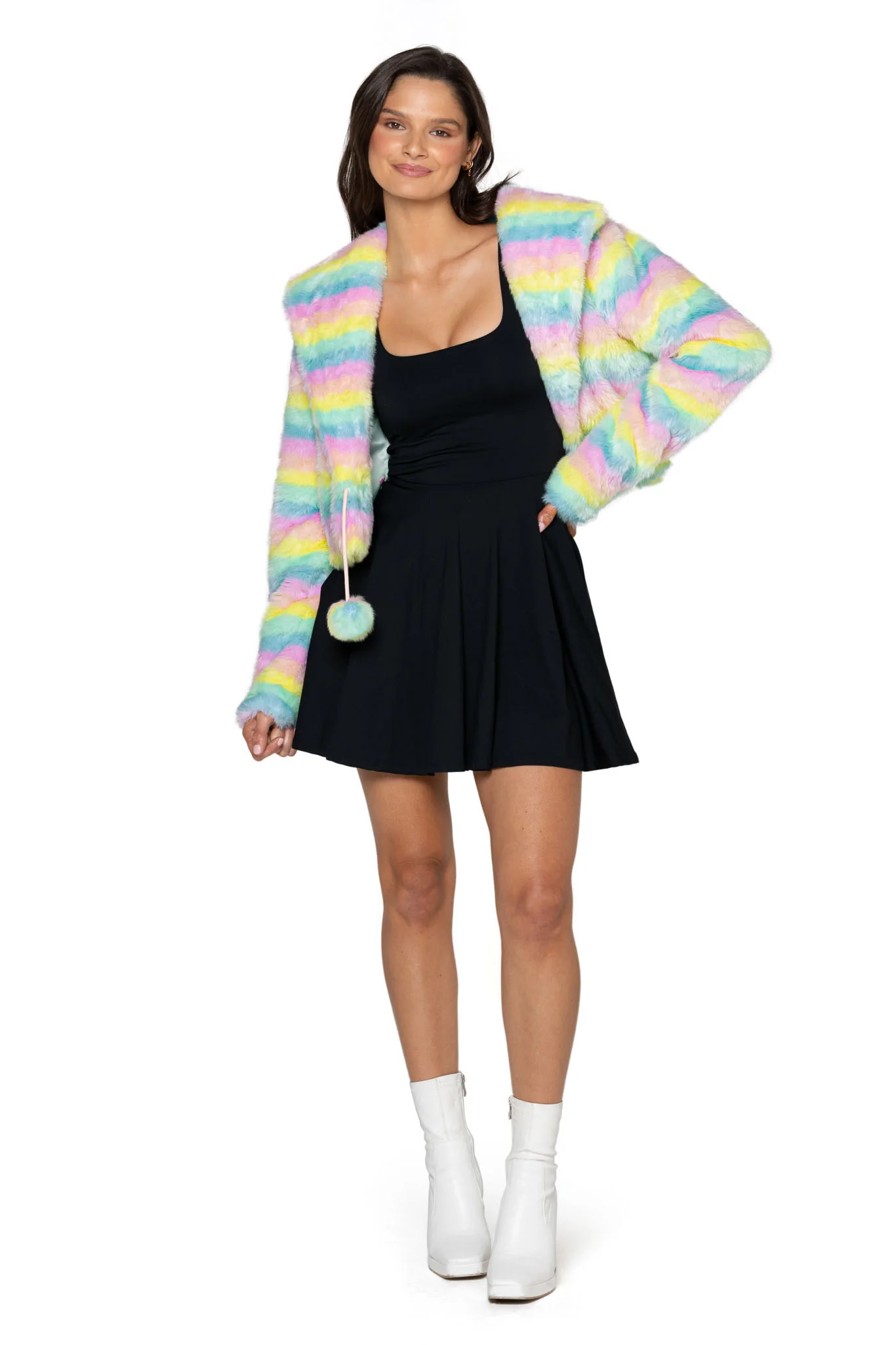 Pastel Rainbow Fur Cropped Jacket - Image 4