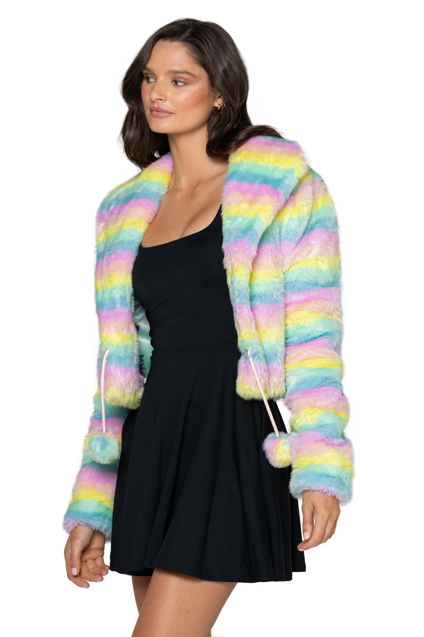Pastel Rainbow Fur Cropped Jacket - Image 5