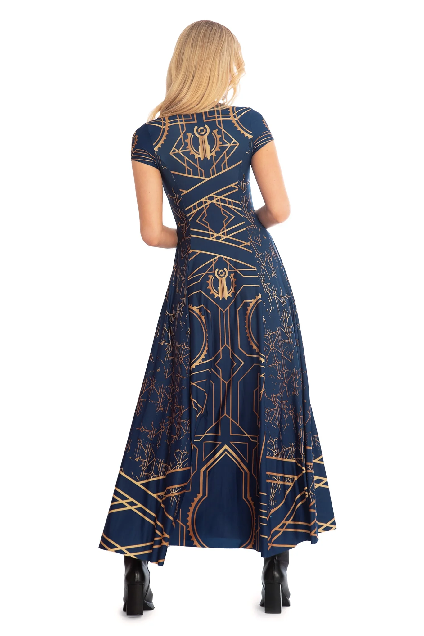 Piltover High Neck Cap Sleeve Split Maxi Dress - Image 2