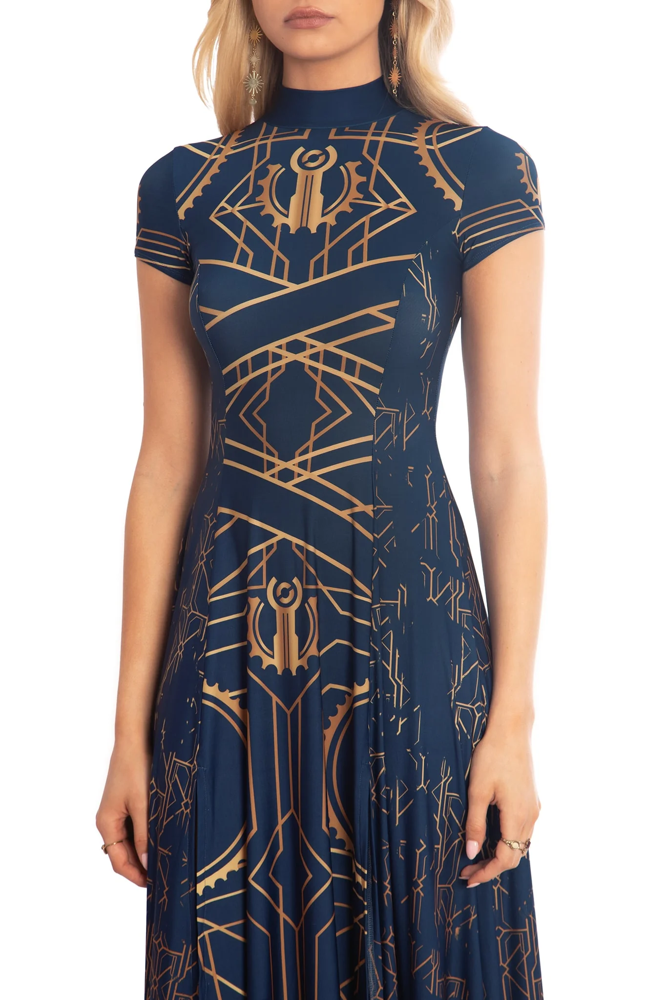 Piltover High Neck Cap Sleeve Split Maxi Dress - Image 3