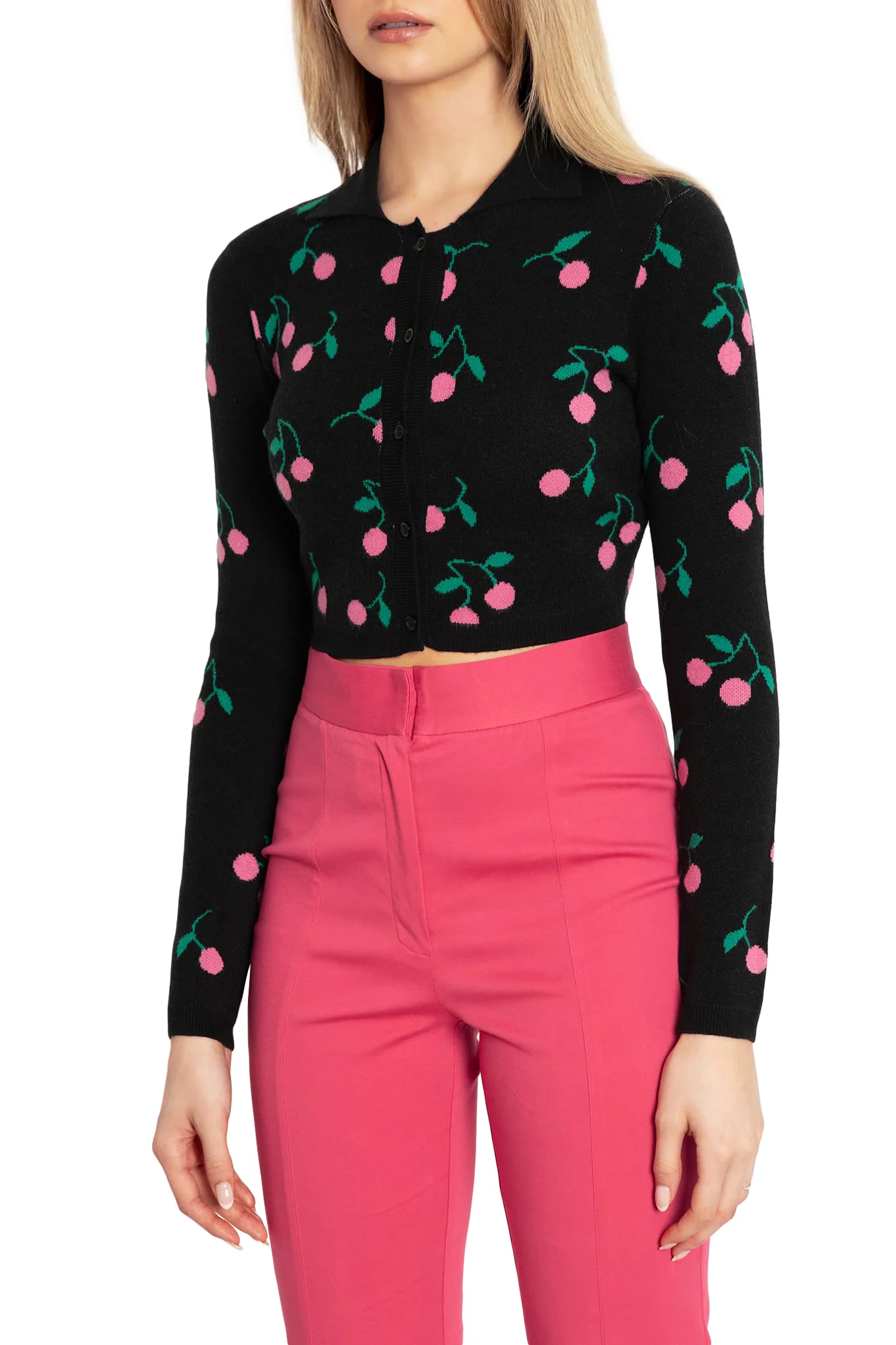 Pink Cherries Fitted Knit Cardigan - Image 3