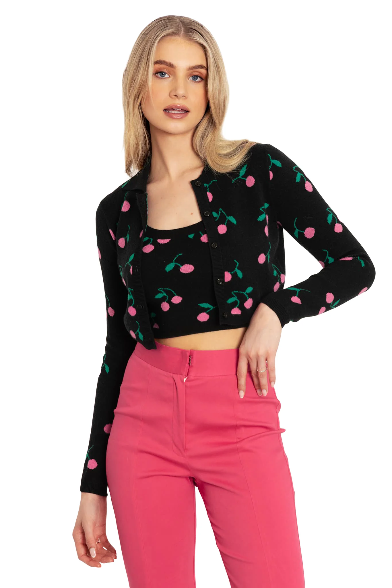 Pink Cherries Fitted Knit Cardigan - Image 6