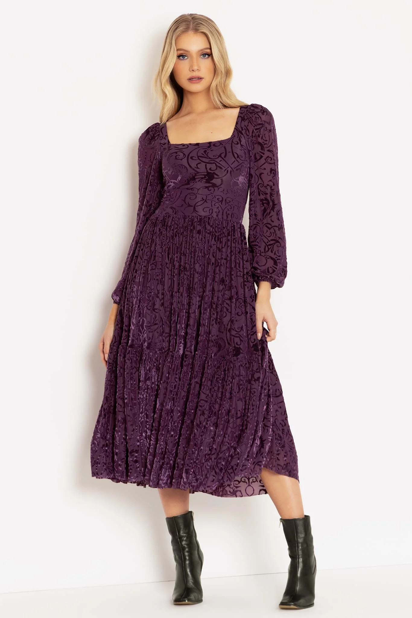 Burned Velvet Gothic Gates Plum Fae Queen Dress