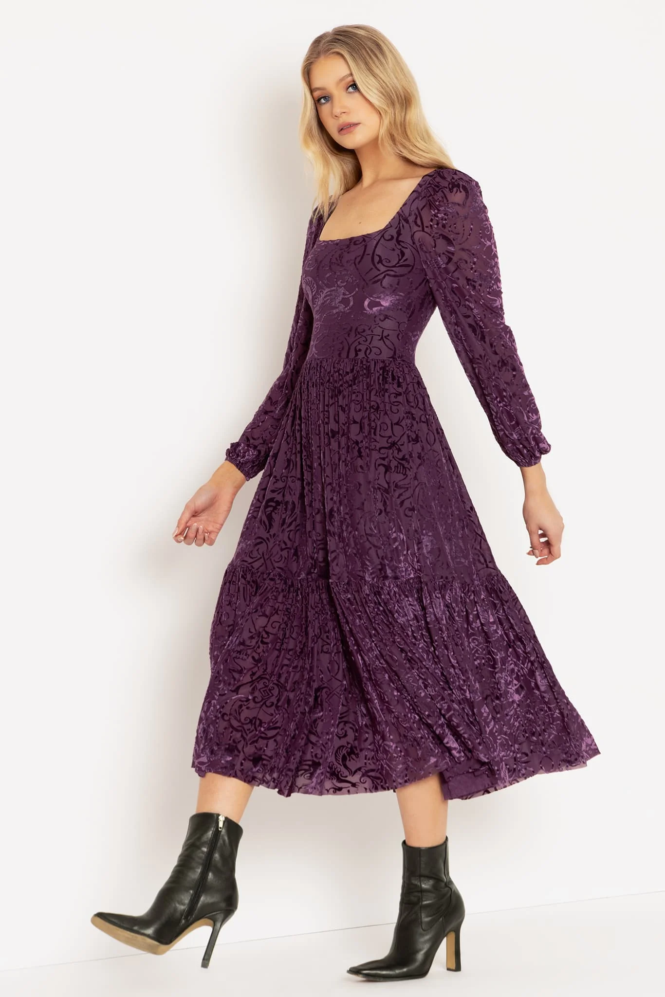 Burned Velvet Gothic Gates Plum Fae Queen Dress - Image 5