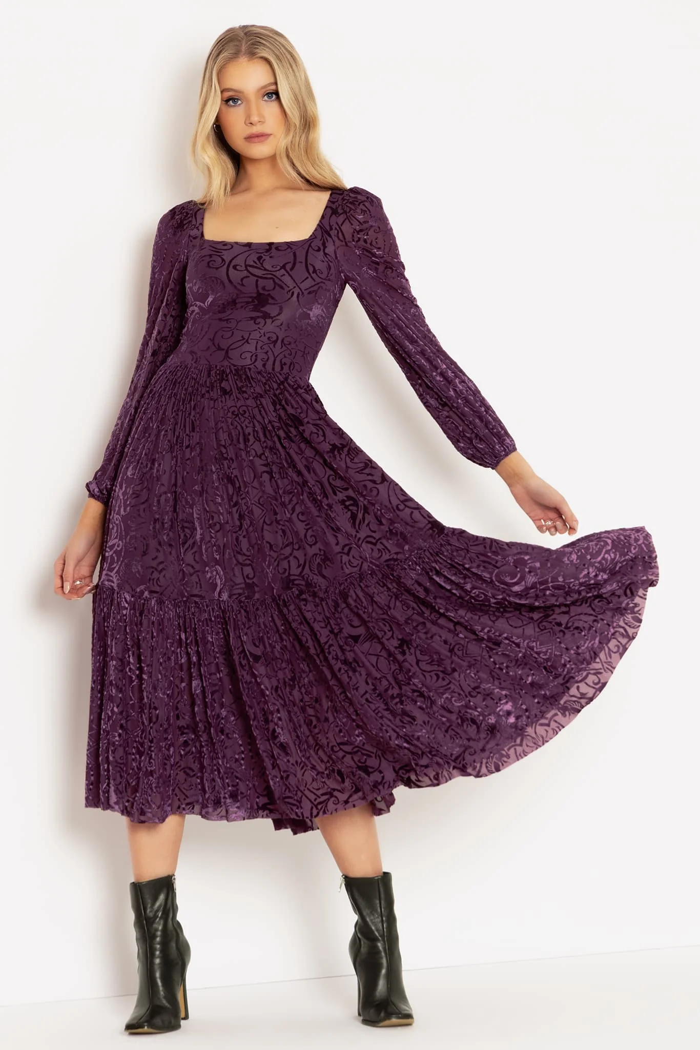 Burned Velvet Gothic Gates Plum Fae Queen Dress - Image 7
