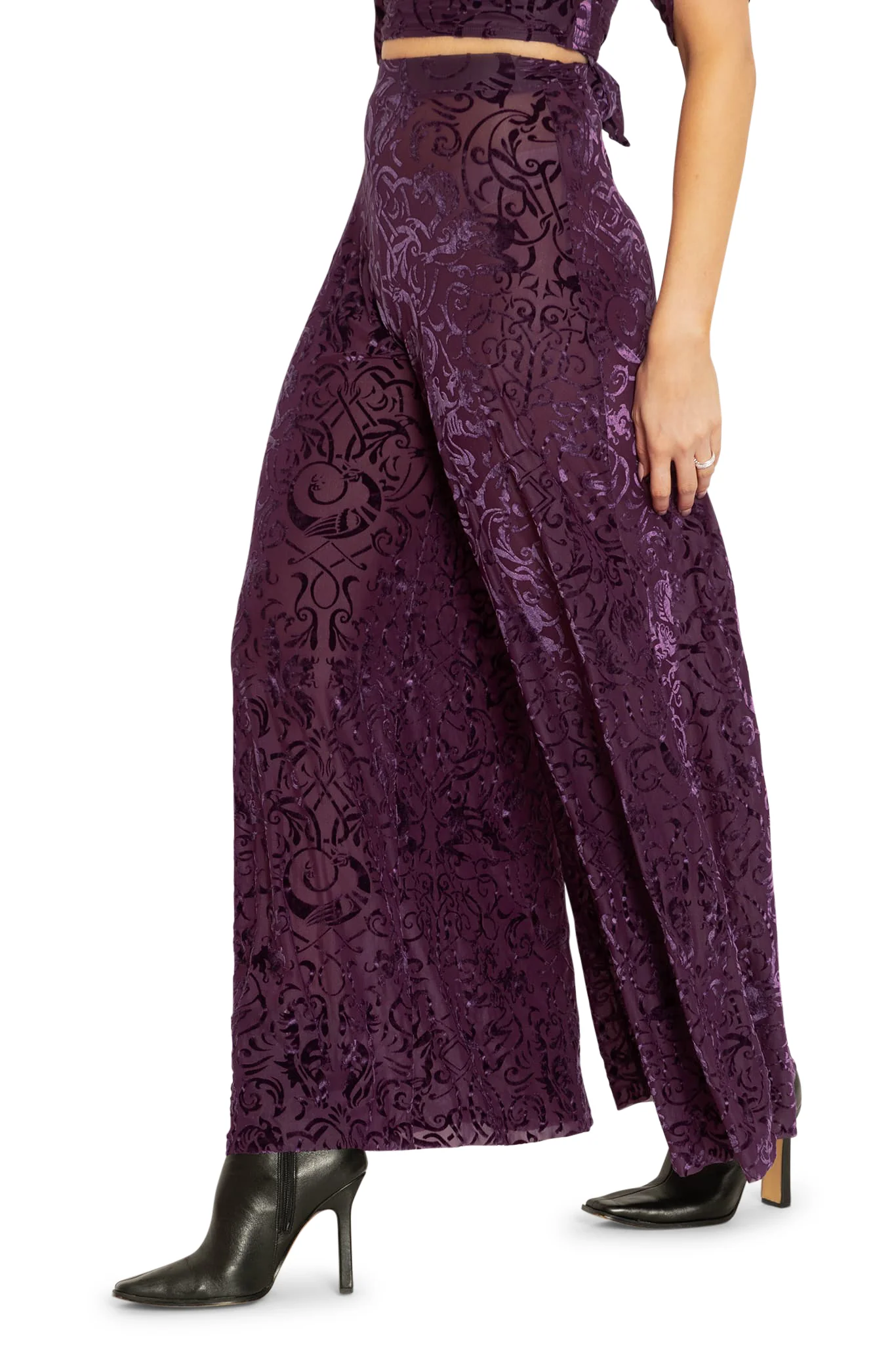 Burned Velvet Gothic Gates Plum Palazzo Pants - Image 4