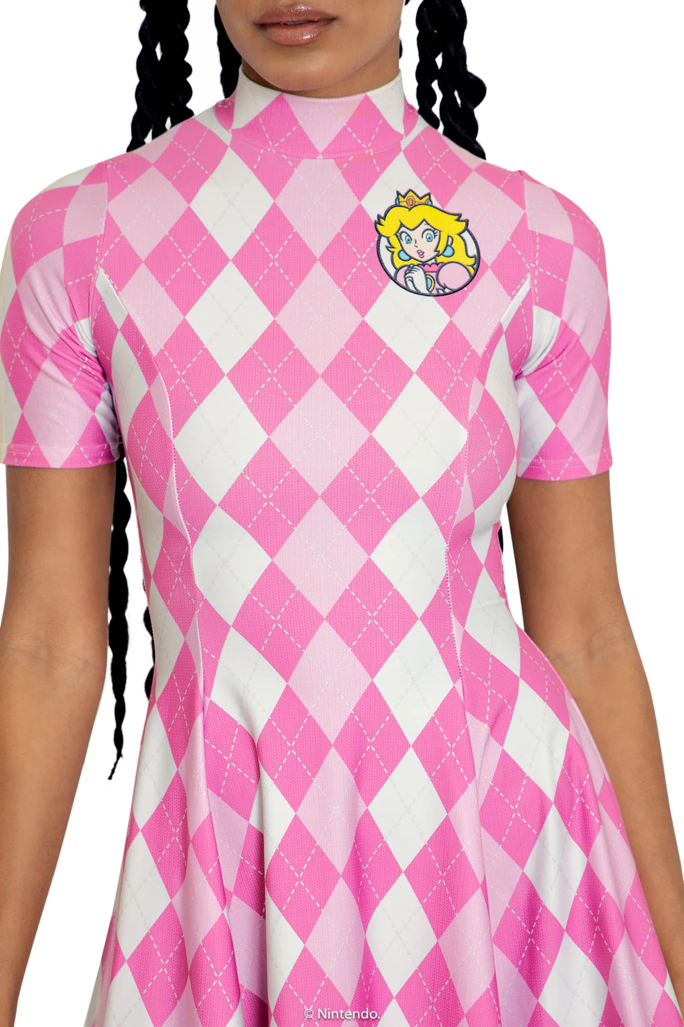 Princess Peach Argyle Short Sleeve Evil Mini Skater Dress - Image 3