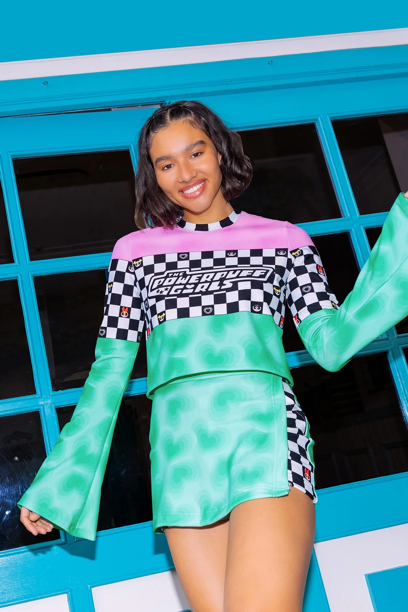 Racing Hearts Cropped Bell Sweater