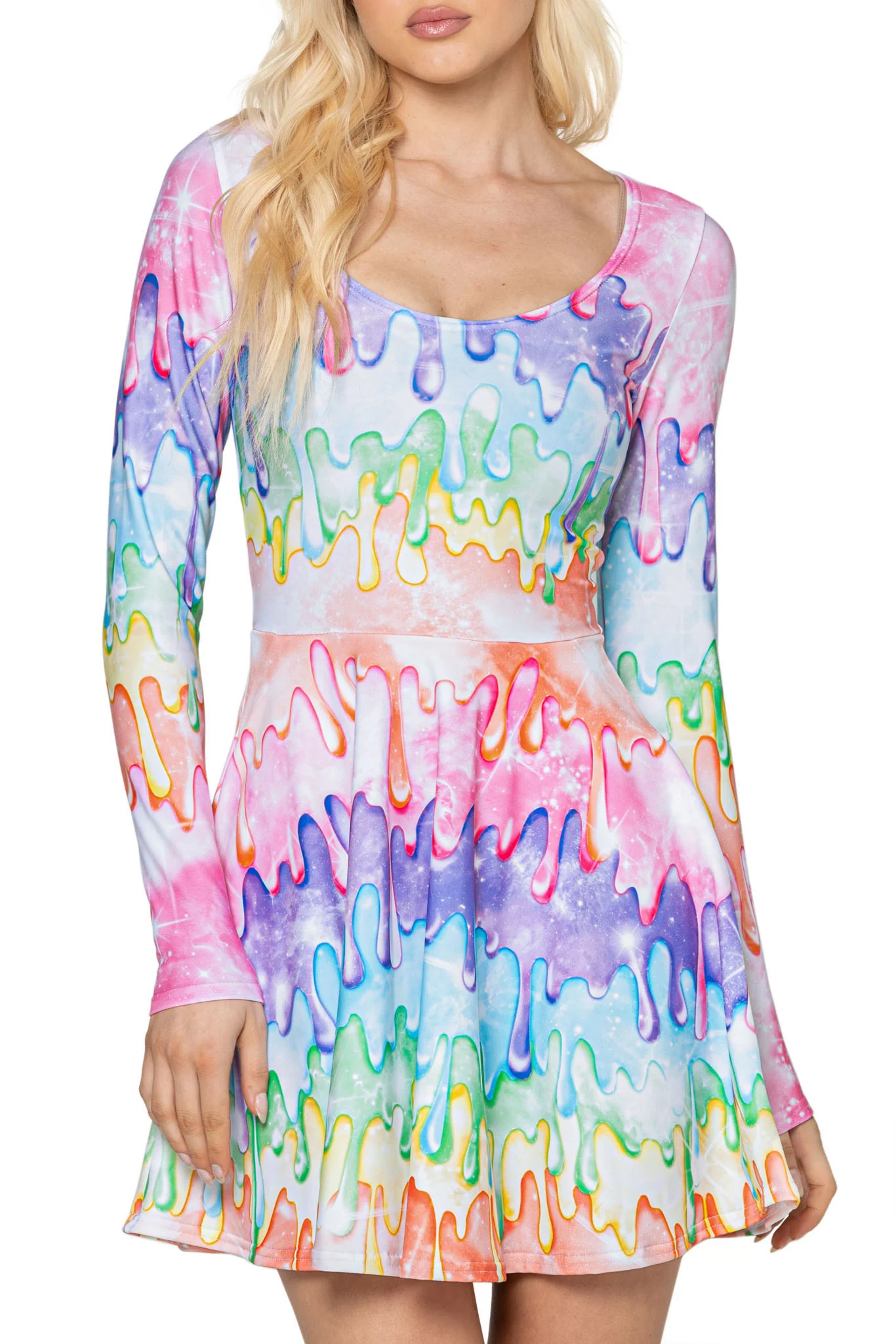 Rainbow Drip Long Sleeve Skater Dress - Image 4