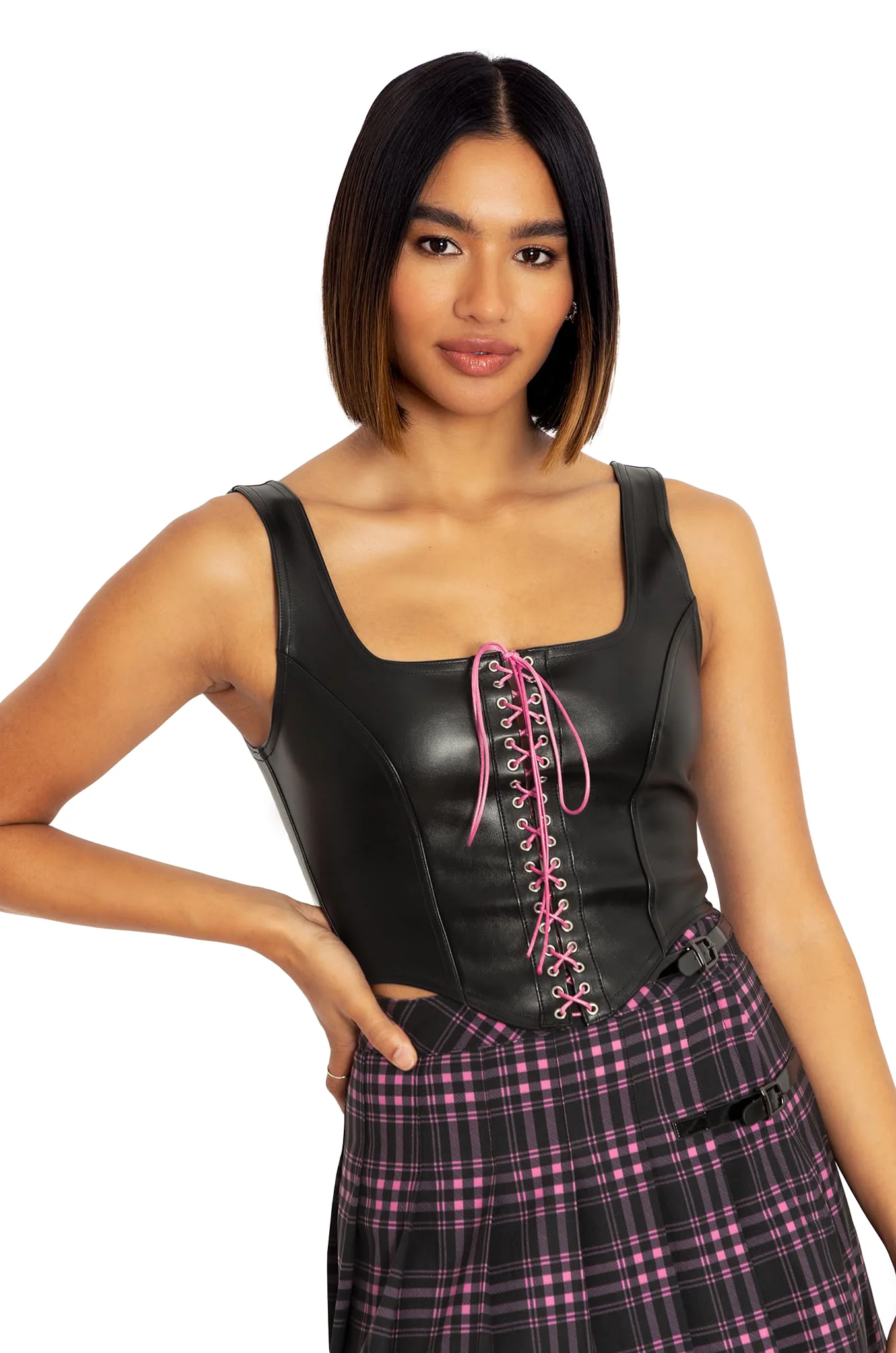 Route 66 Pink Lace Up Corset Top