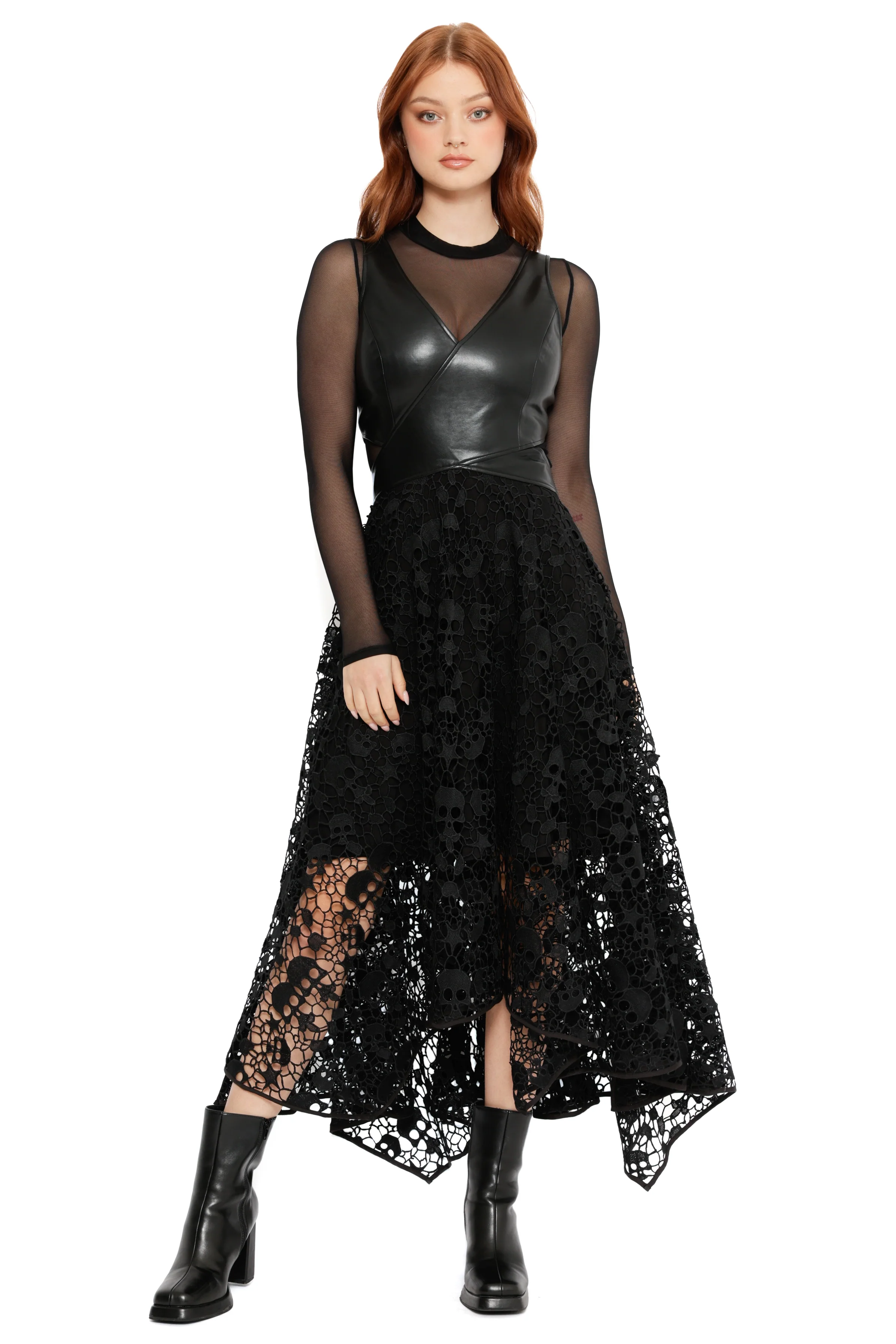 Route 666 Skull Lace Handkerchief Maxi Dress - Image 3