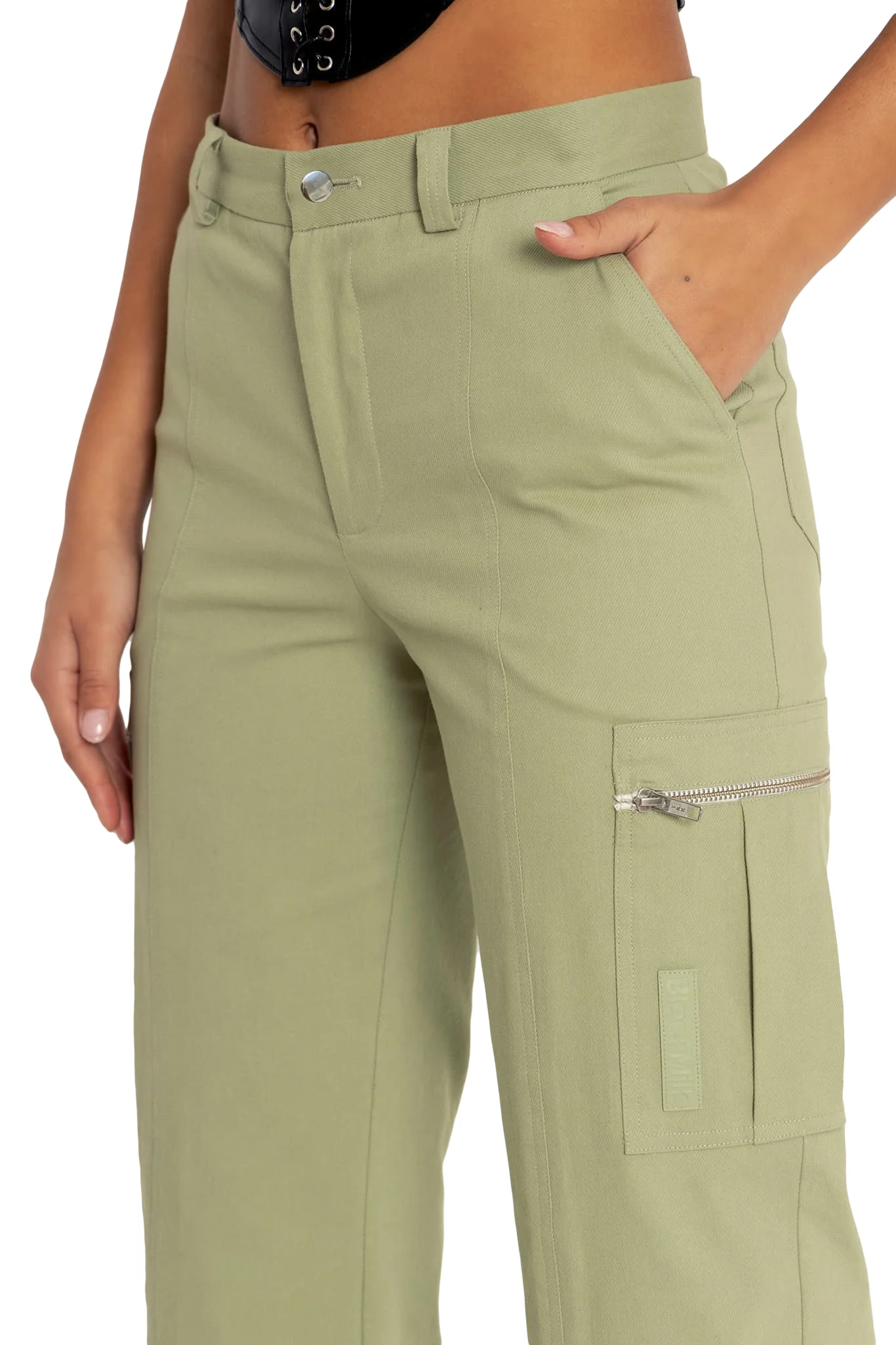 Sage Wide Leg Satin Cargo Pants - Image 3