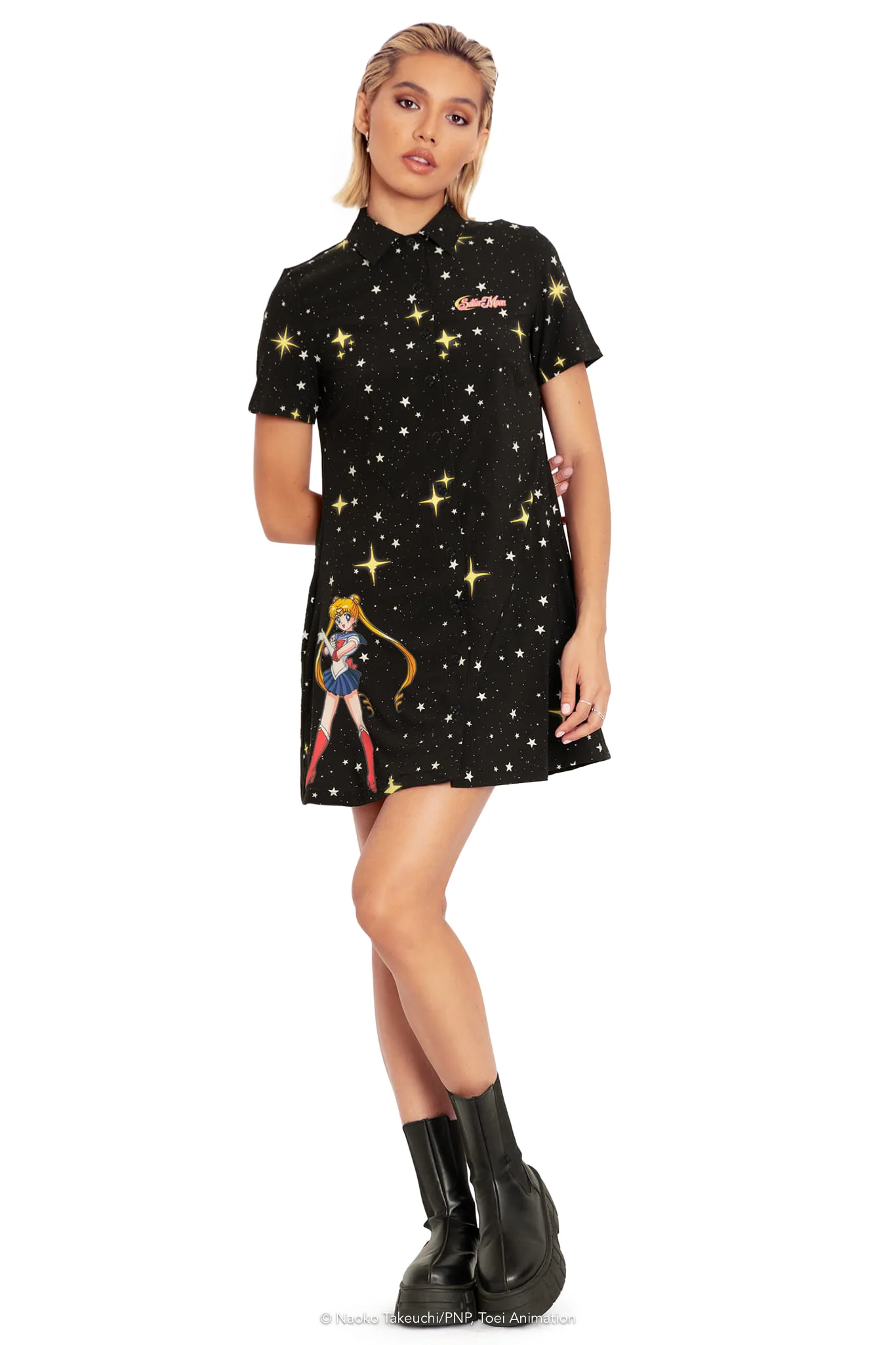 Sailor Guardians Sparkle Short Sleeve Button Up Dress