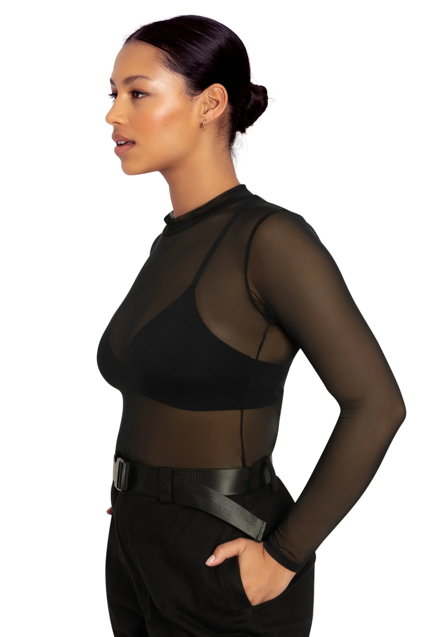 Sheer High Neck Long Sleeve Top - Image 4