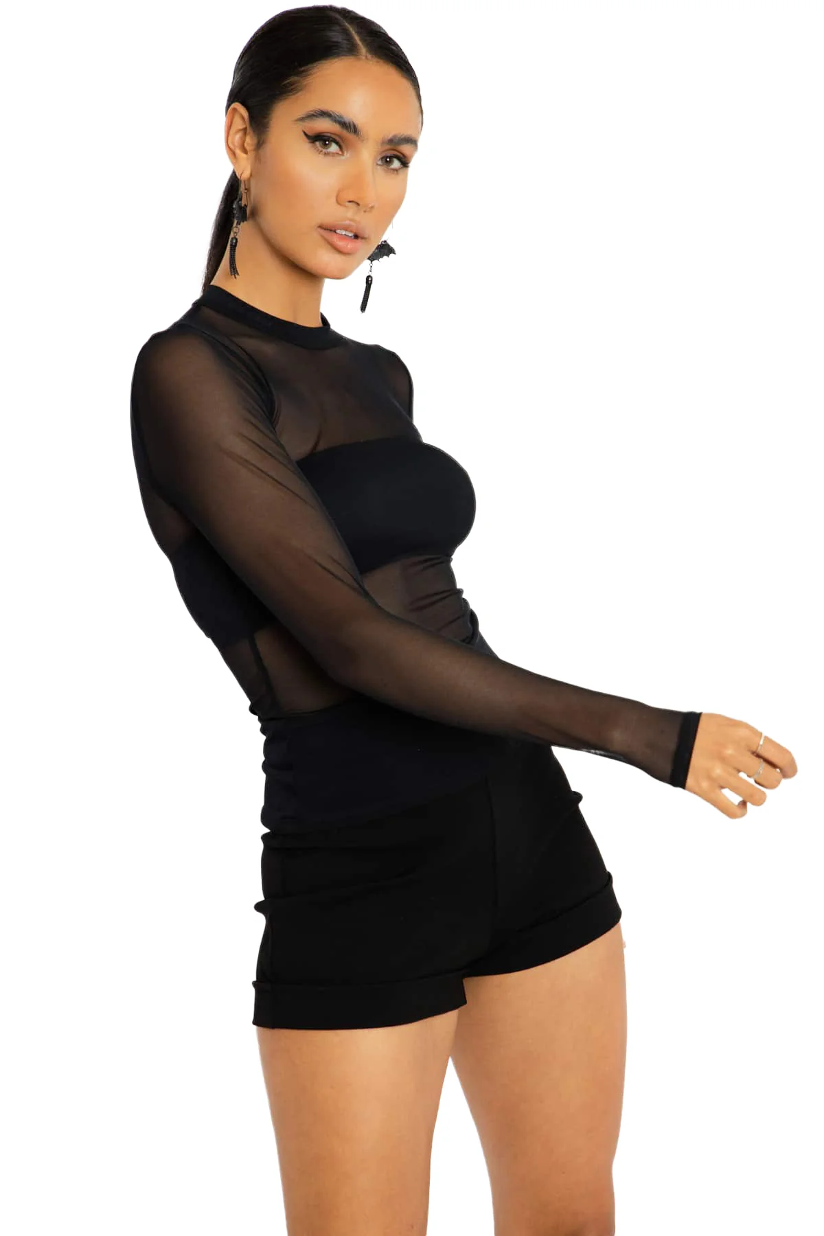 Sheer High Neck Long Sleeve Top - Image 6