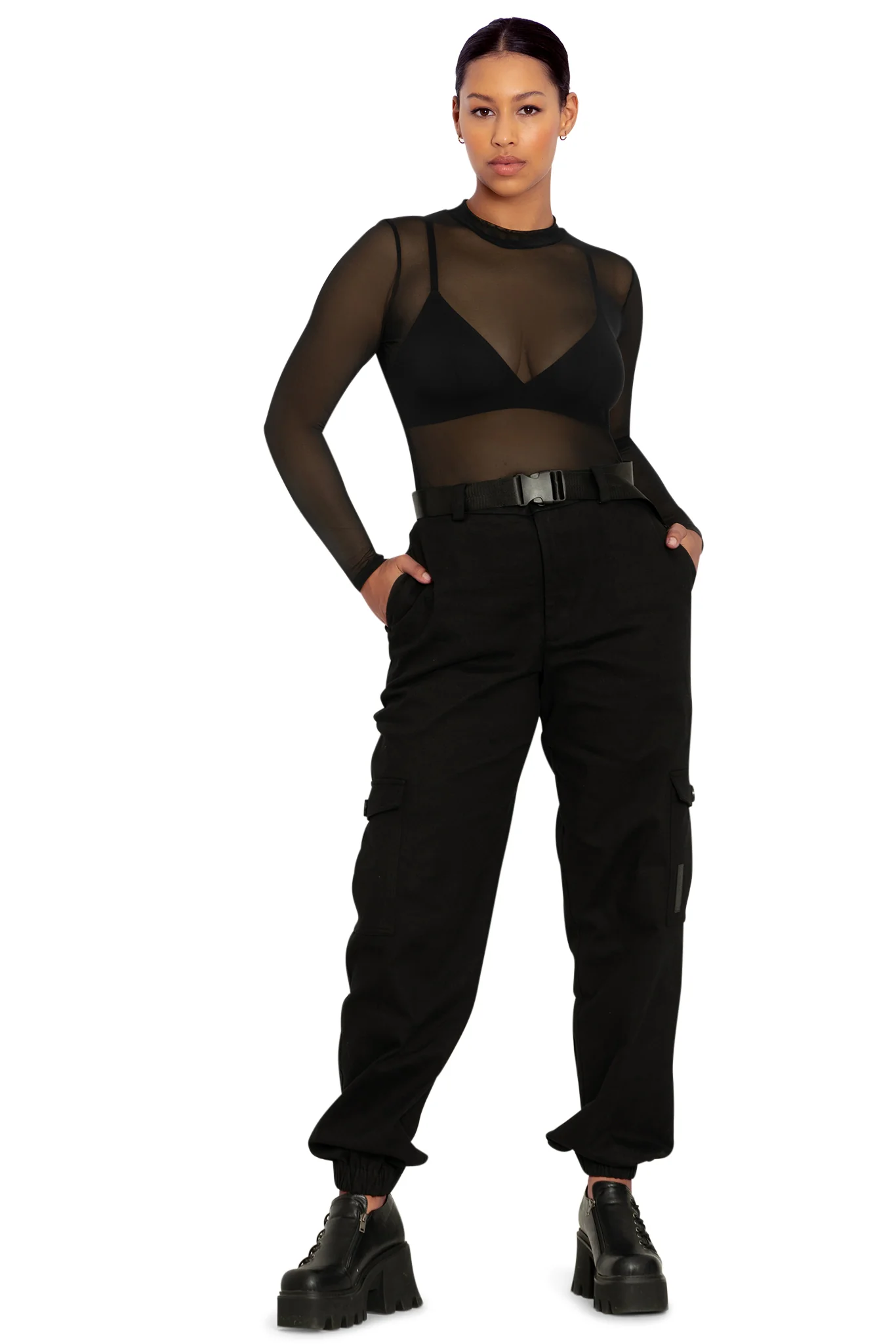 Sheer High Neck Long Sleeve Top - Image 7