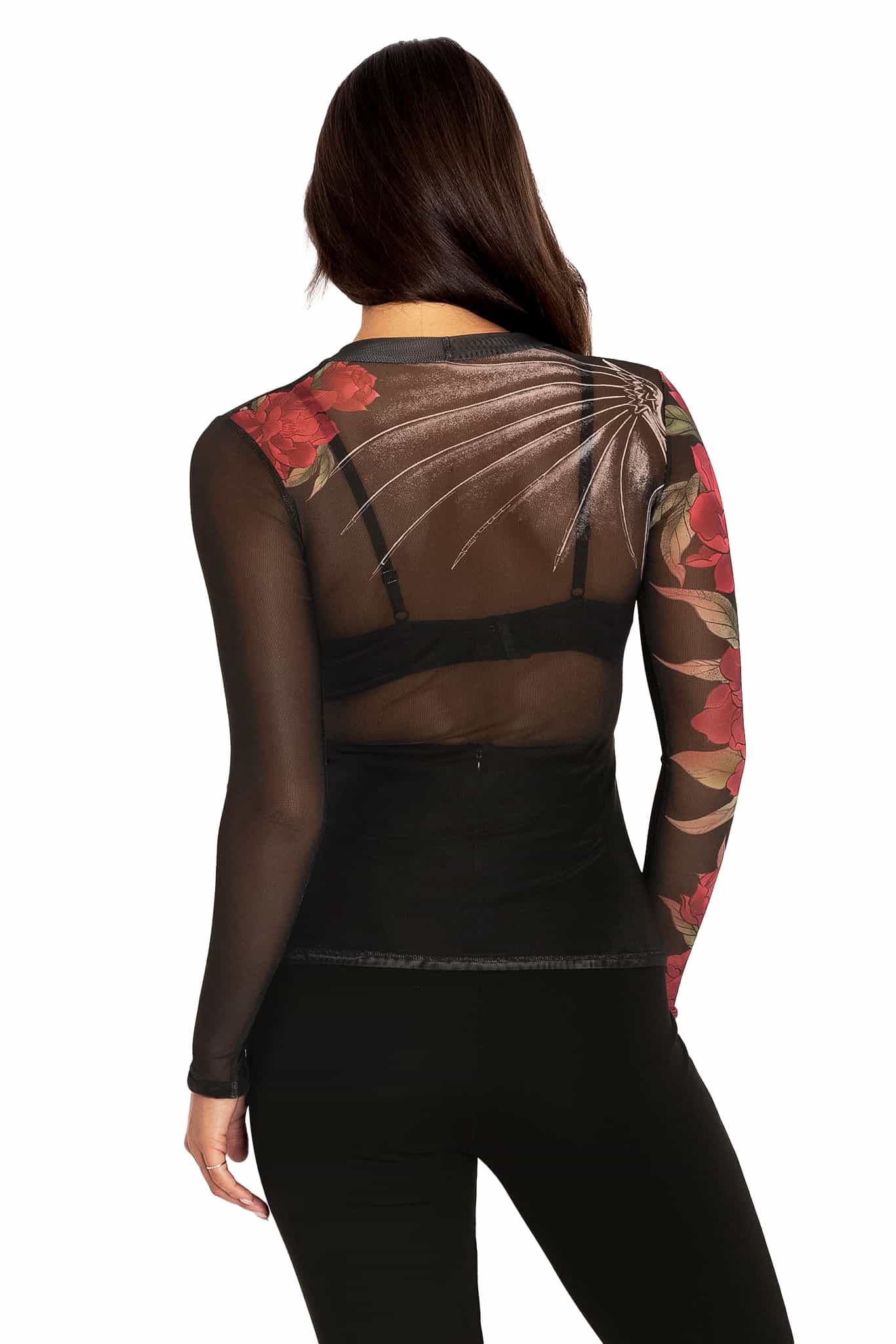 Skeletal Dragon Sheer High Neck Long Sleeve Top - Image 2