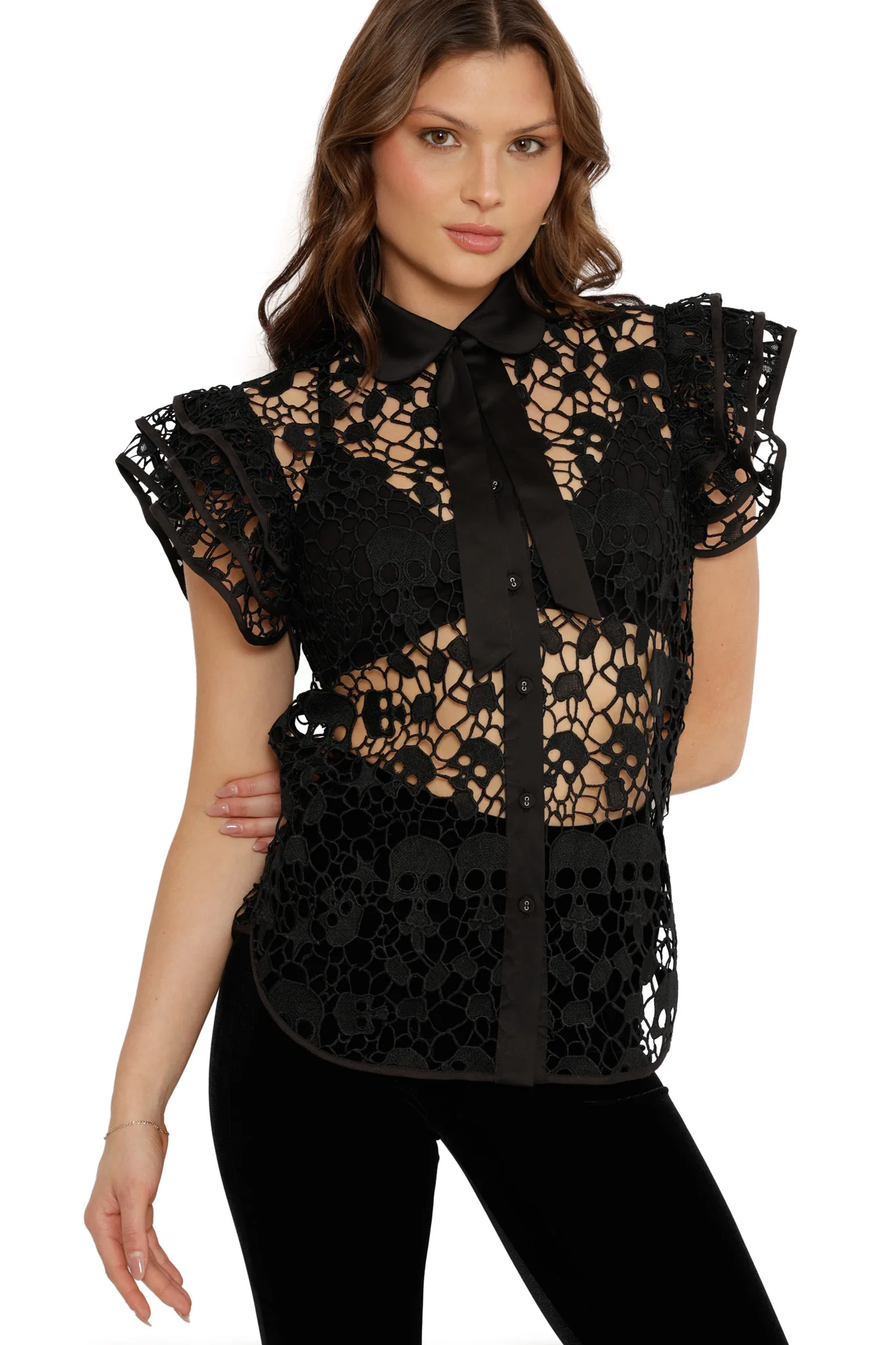 Skull Lace Frill Sleeve Top - Image 7