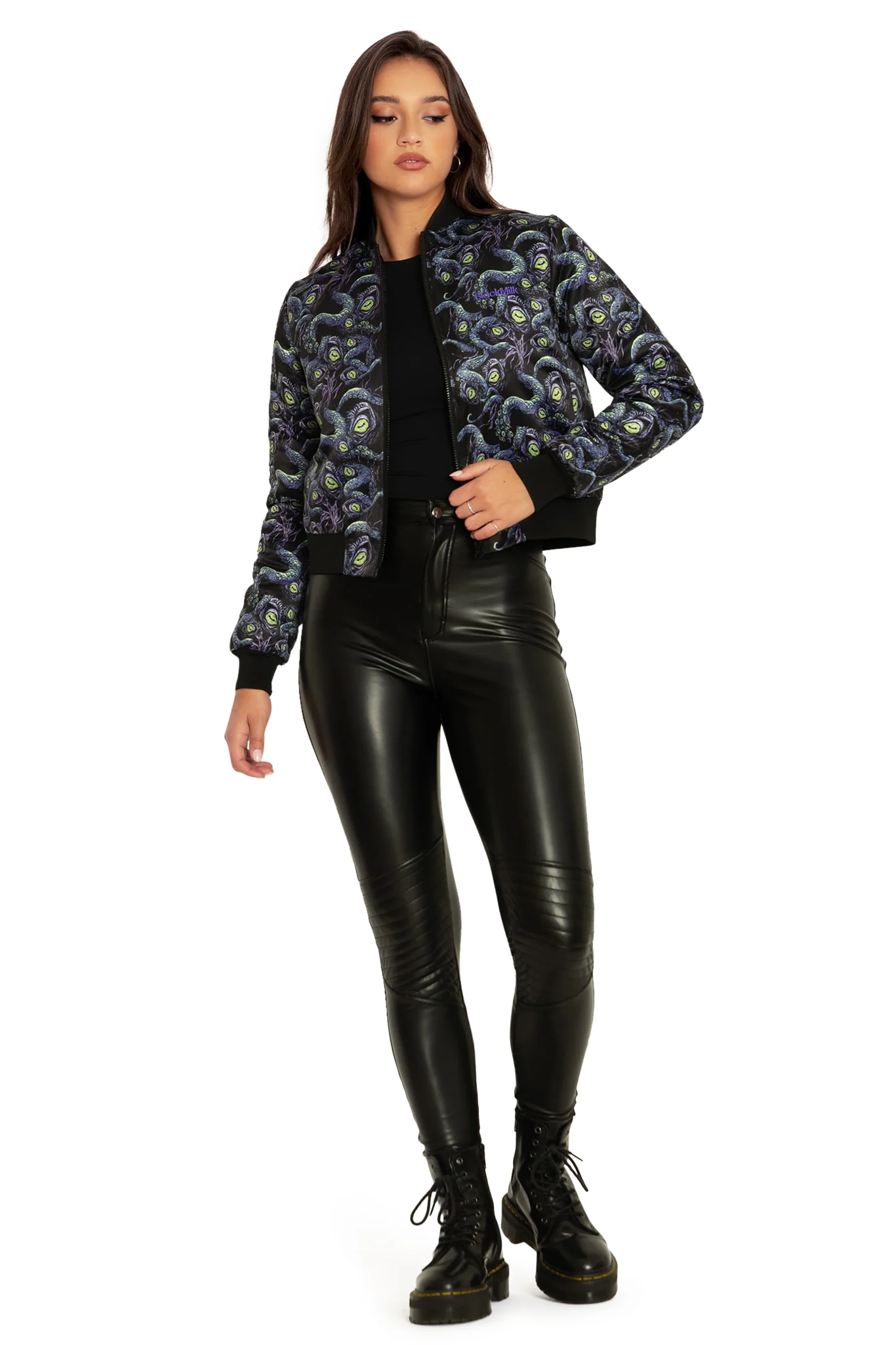 Space Cthulhu Cropped Shiny Bomber Jacket - Image 5