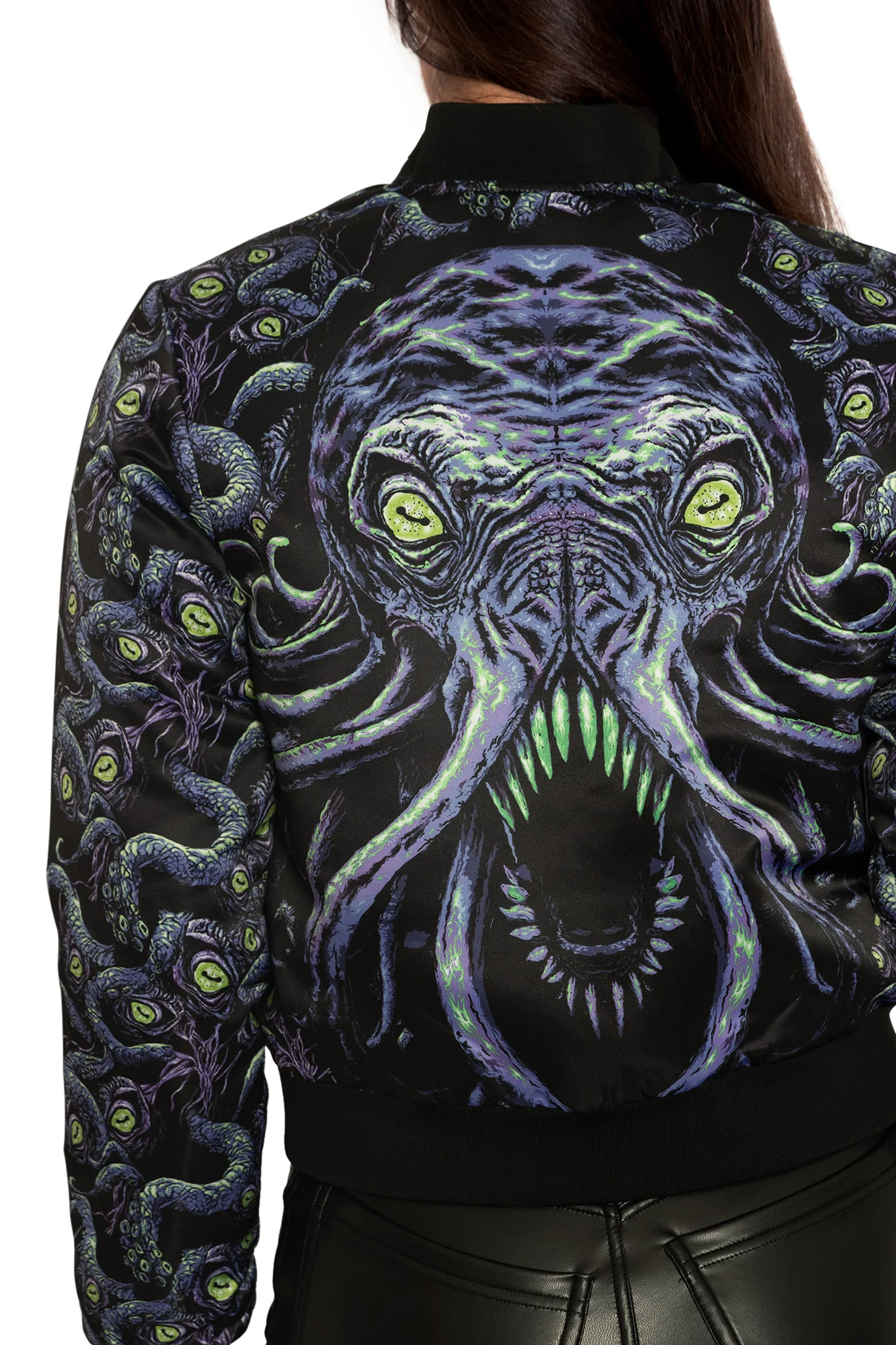 Space Cthulhu Cropped Shiny Bomber Jacket - Image 6