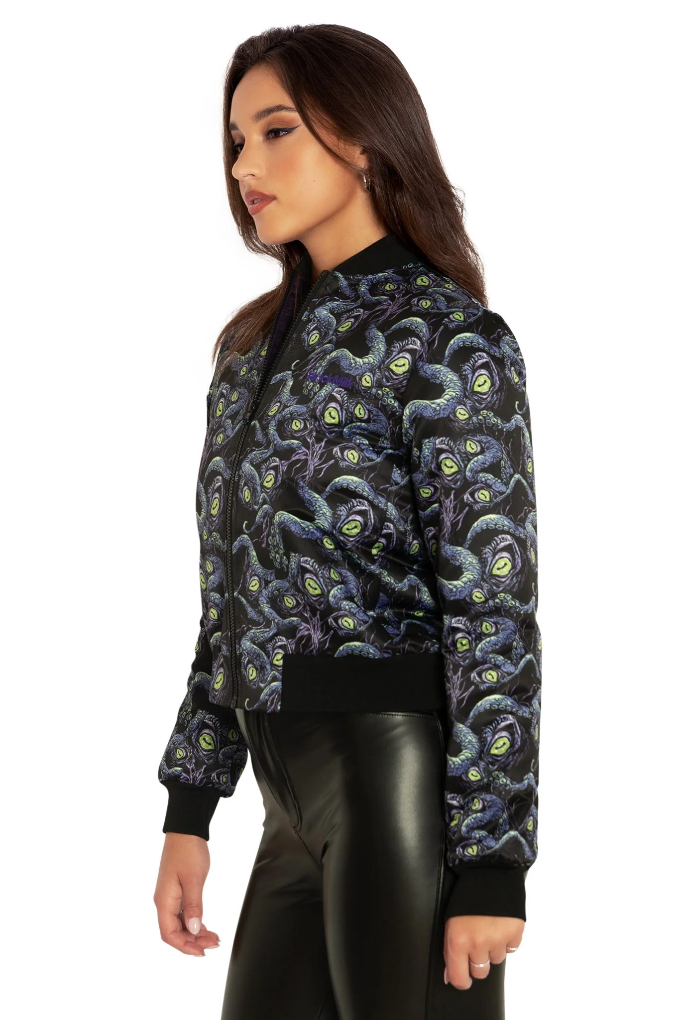 Space Cthulhu Cropped Shiny Bomber Jacket - Image 7
