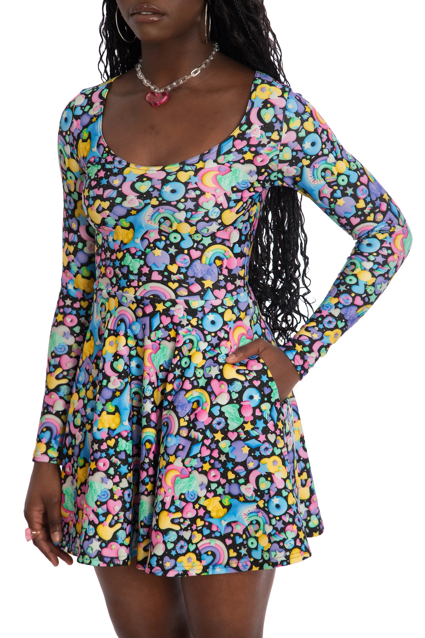 Space Gummies Toastie Long Sleeve Skater Dress - Image 3