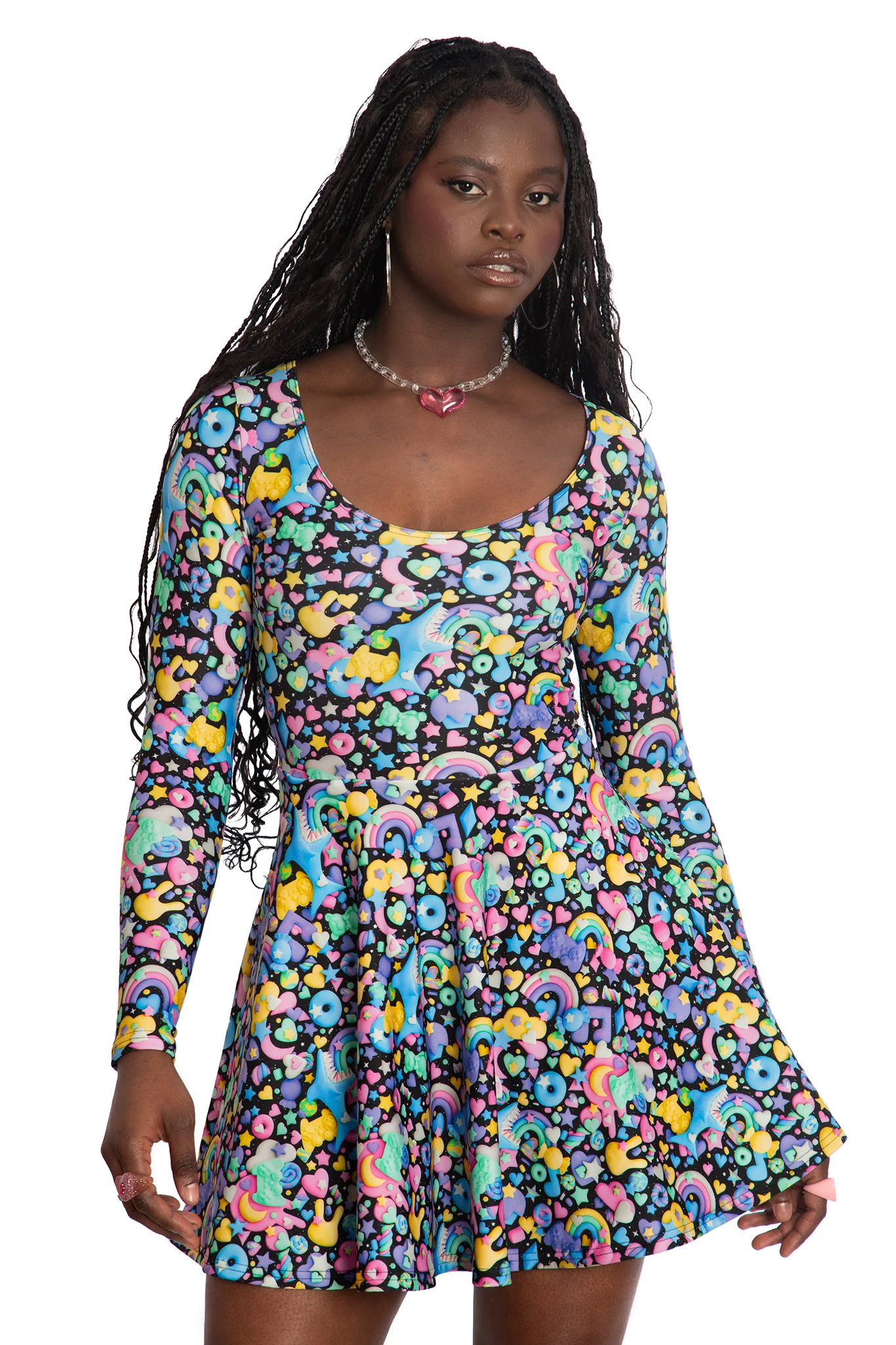 Space Gummies Toastie Long Sleeve Skater Dress - Image 7