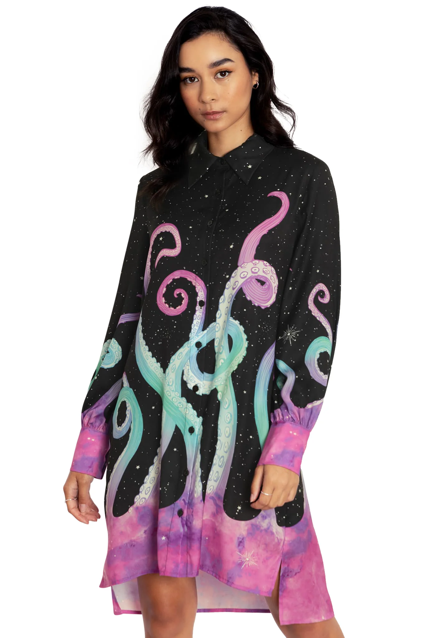 Space Tentacles Long Sleeve Work It Shirt Dress - Image 5