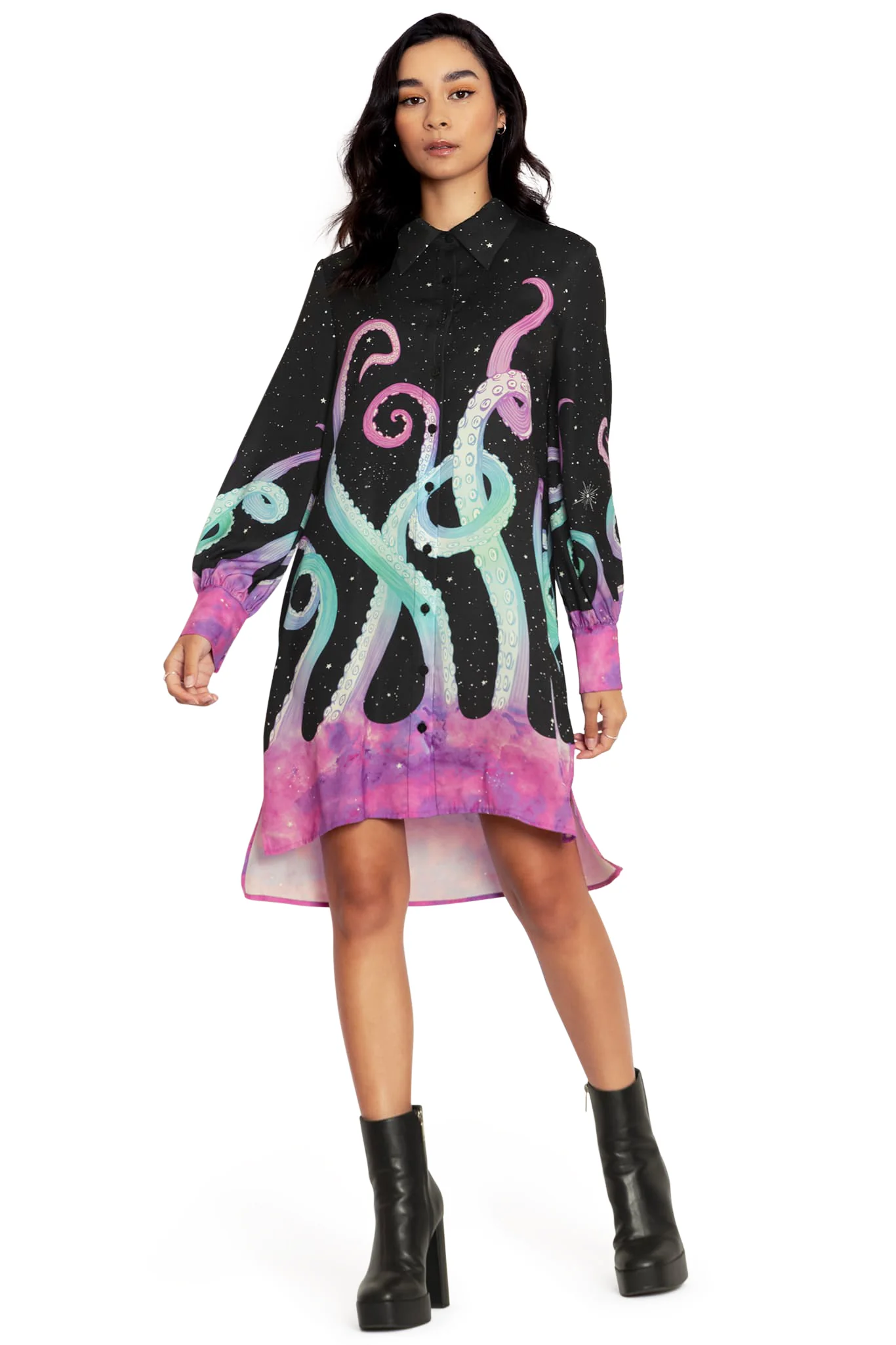 Space Tentacles Long Sleeve Work It Shirt Dress - Image 6