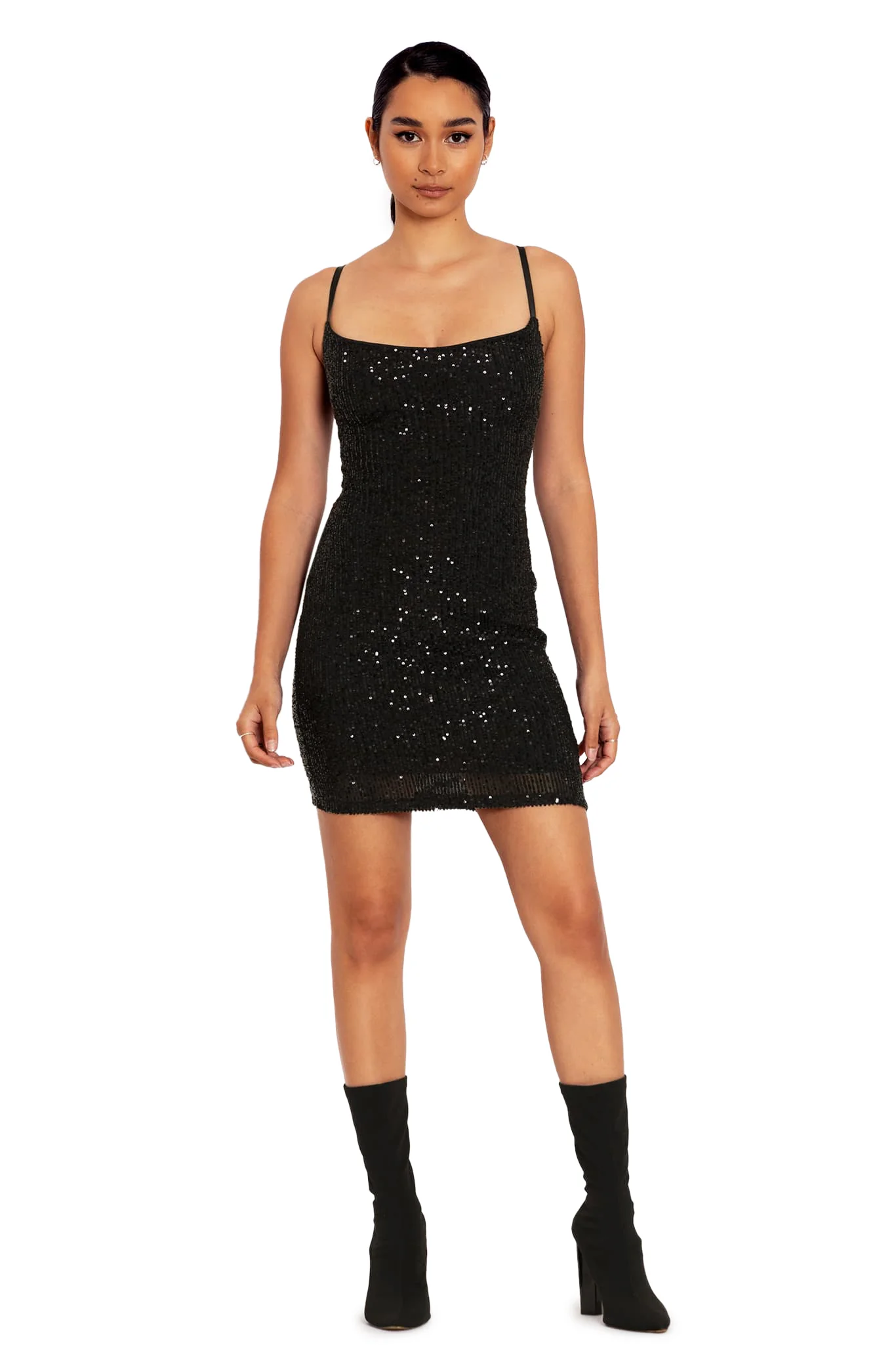Sparkle Sparkle Black Sequin Lace Back Mini Dress - Image 6