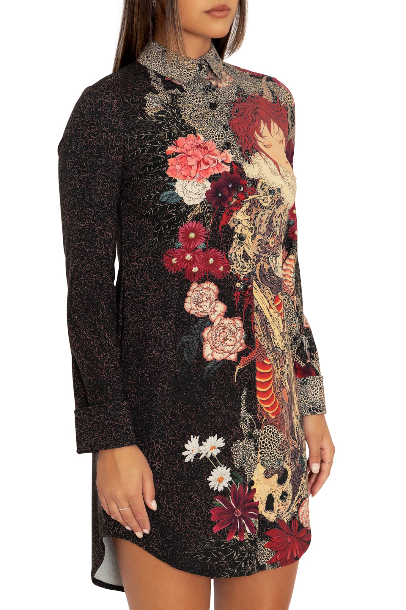 Spirit Of A Dragon Long Sleeve Business Time Shirt Dress - Image 3