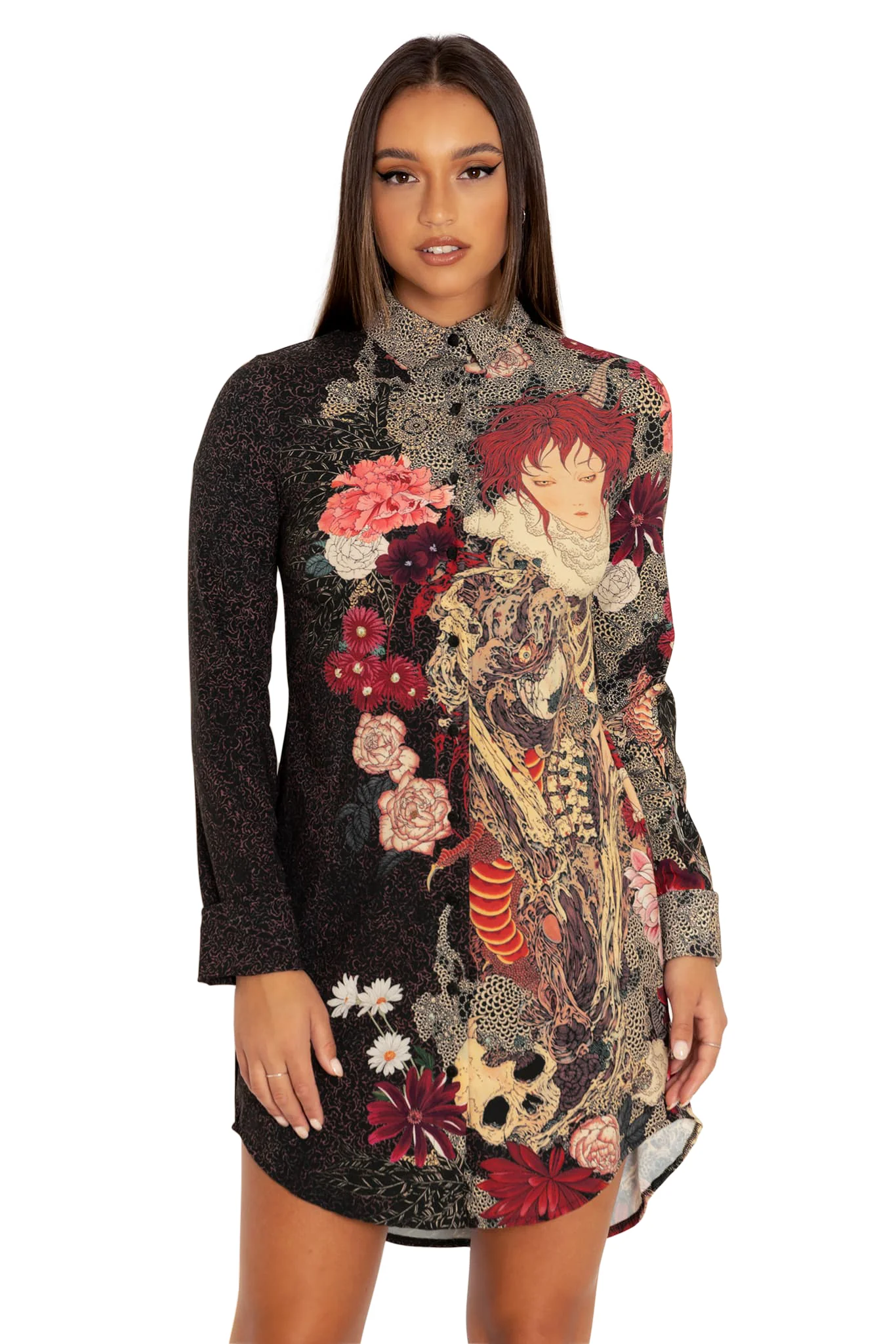Spirit Of A Dragon Long Sleeve Business Time Shirt Dress - Image 5