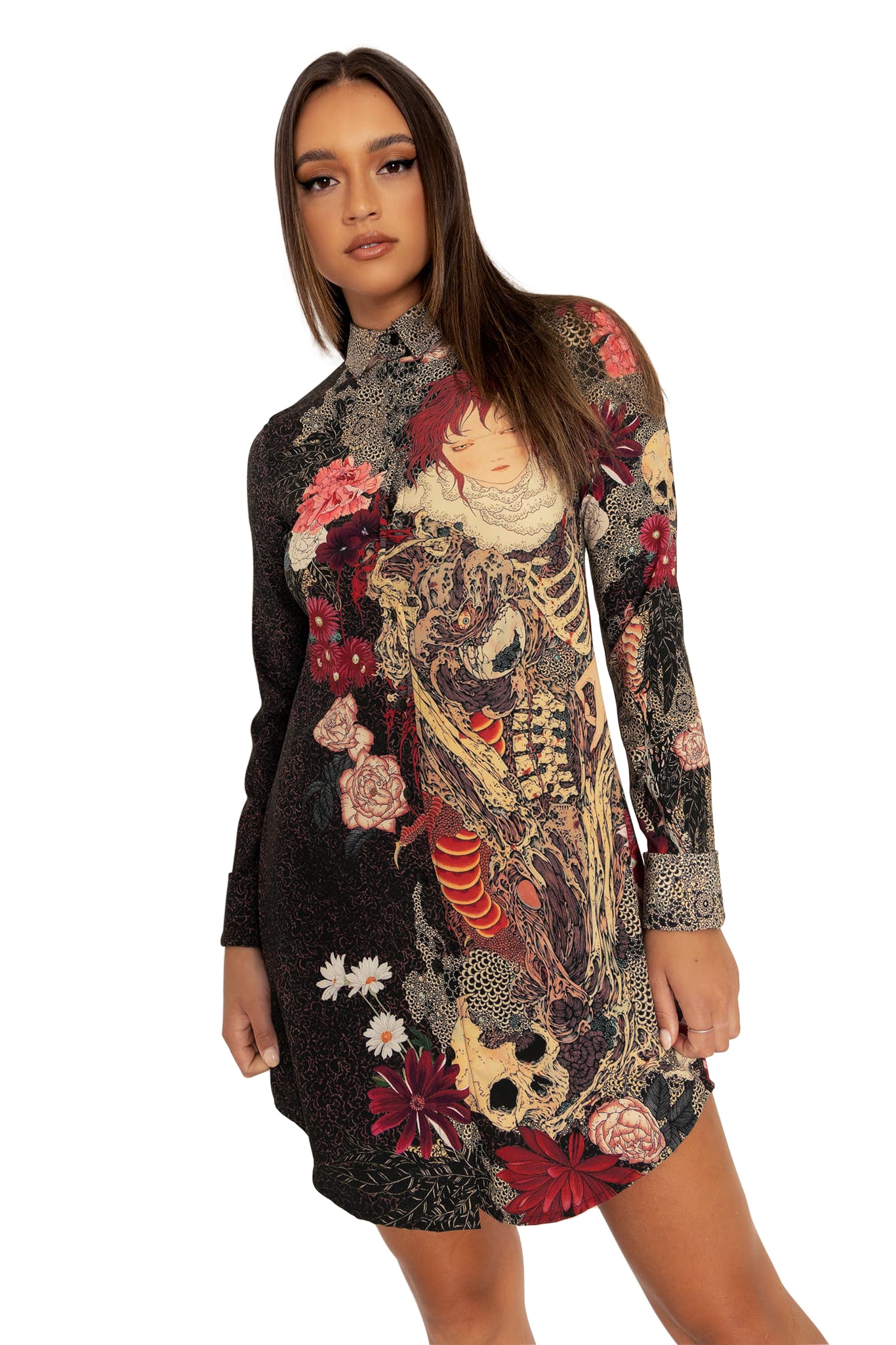 Spirit Of A Dragon Long Sleeve Business Time Shirt Dress - Image 7